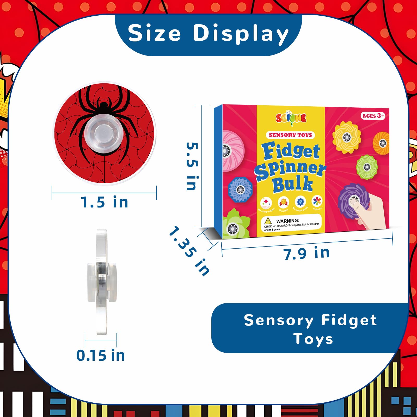 SCIONE 52 Pezzi Mini Spinner Ragno – Plastica Resistente, Giocattoli Sensoriali Silenziosi per Bambini– Regali per Borse Festa, Premi Scolastici, Regali di Compleanno, Antistress