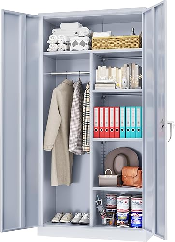 Miniatura 12 de Greenvelly Armario de Almacenamiento de Metal con Puertas, Armario Ropero de Acero Negro de 72", Casillero Armario Ropero para Empleados para Ropa