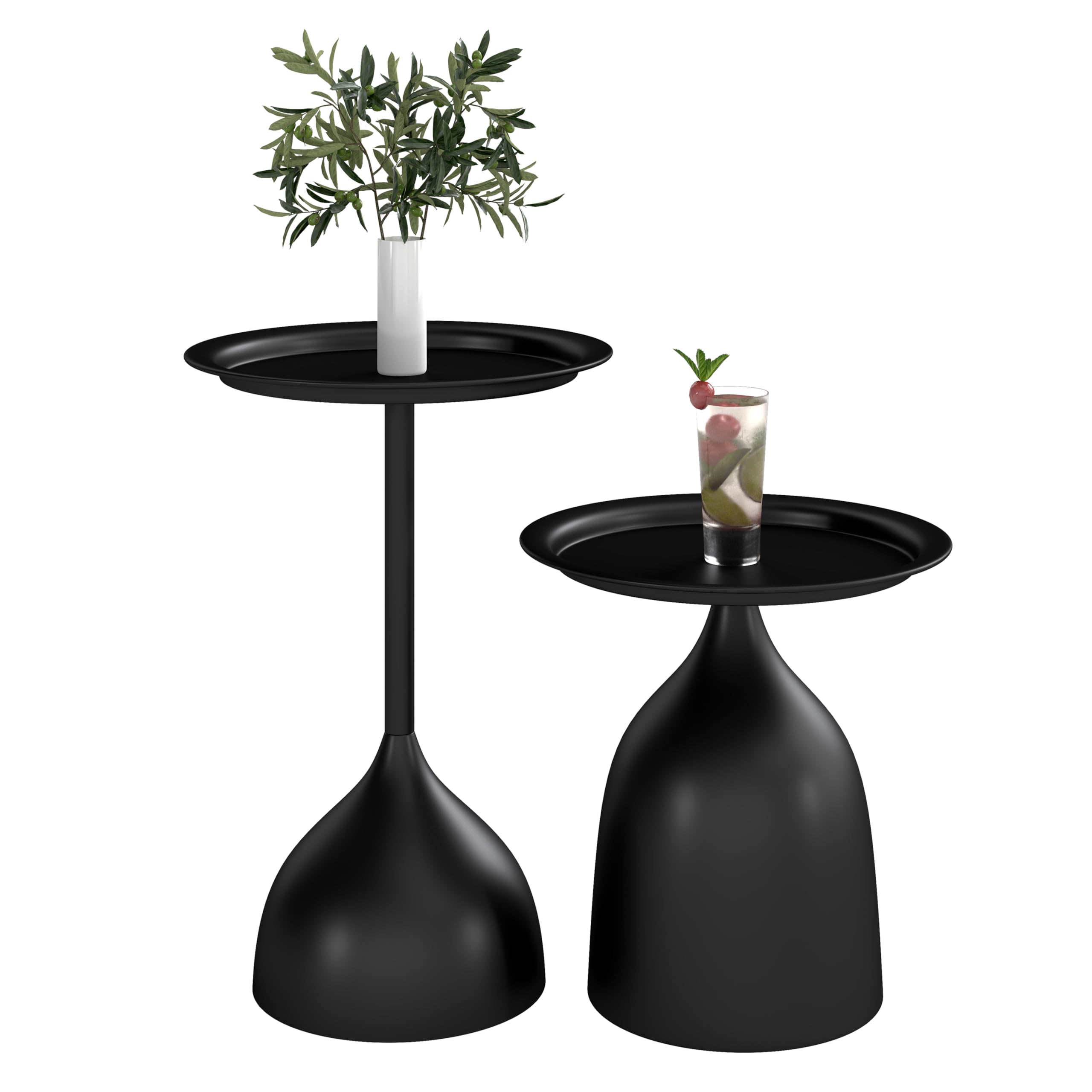 hitsuki Lot de 2 Tables Basses Gigognes, Noir Table d'appoint Rondes en Métal, Petite Table Décoration Intérieure, 40x60 cm + 40x42 cm
