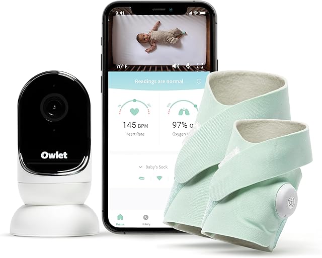 Owlet Monitor Duo Plus - Cam and Smart Sock 3 - Baby Monitor with HD Video Camera - Night Vision and Audio - Track Heart Rate, Oxygen and Sleep Trends (0 - 5 years) - Mint Green