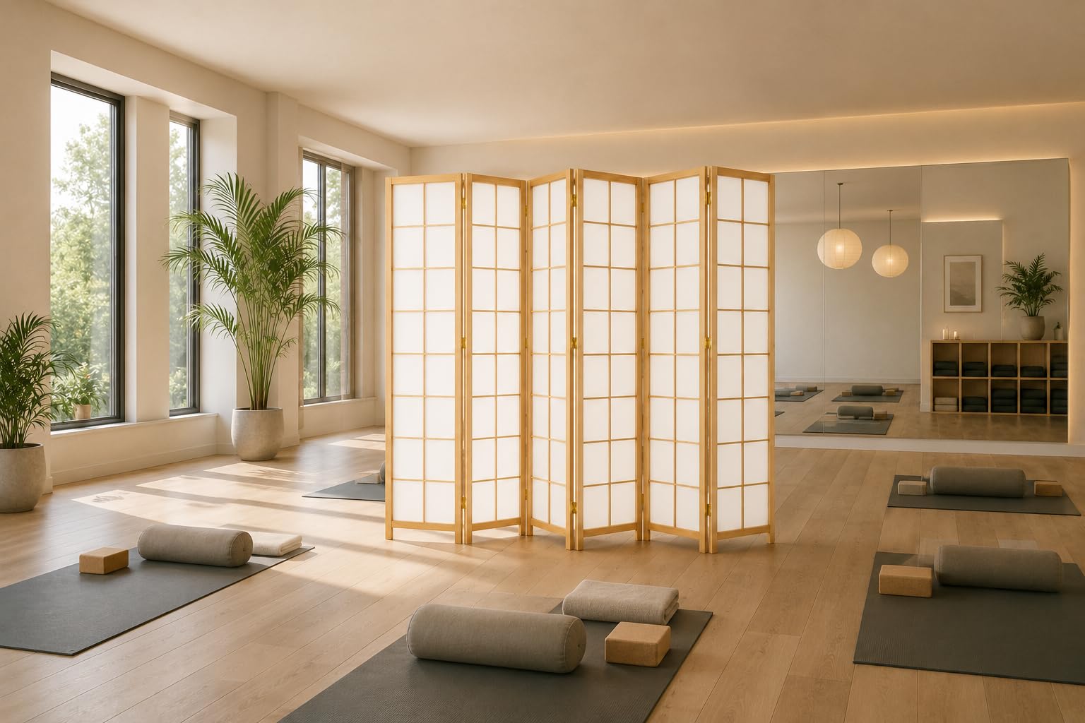 Raumteiler Holz weiß Scandi Chic Classic (J000) - Variationen 2-6 Flügel klappbar (250x172cm)