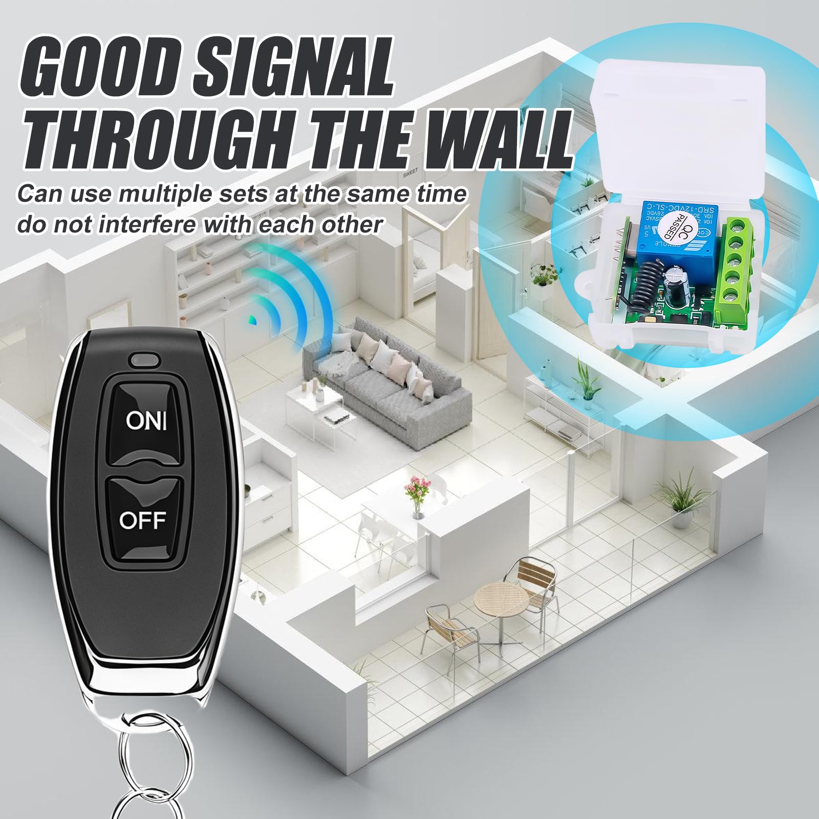 12 V mando a distancia interruptor: relé inalámbrico, interruptor inalámbrico de 433 mhz con 2 transmisores, contactos sin potencial relé controlador para cerraduras de puerta enrollable, luces