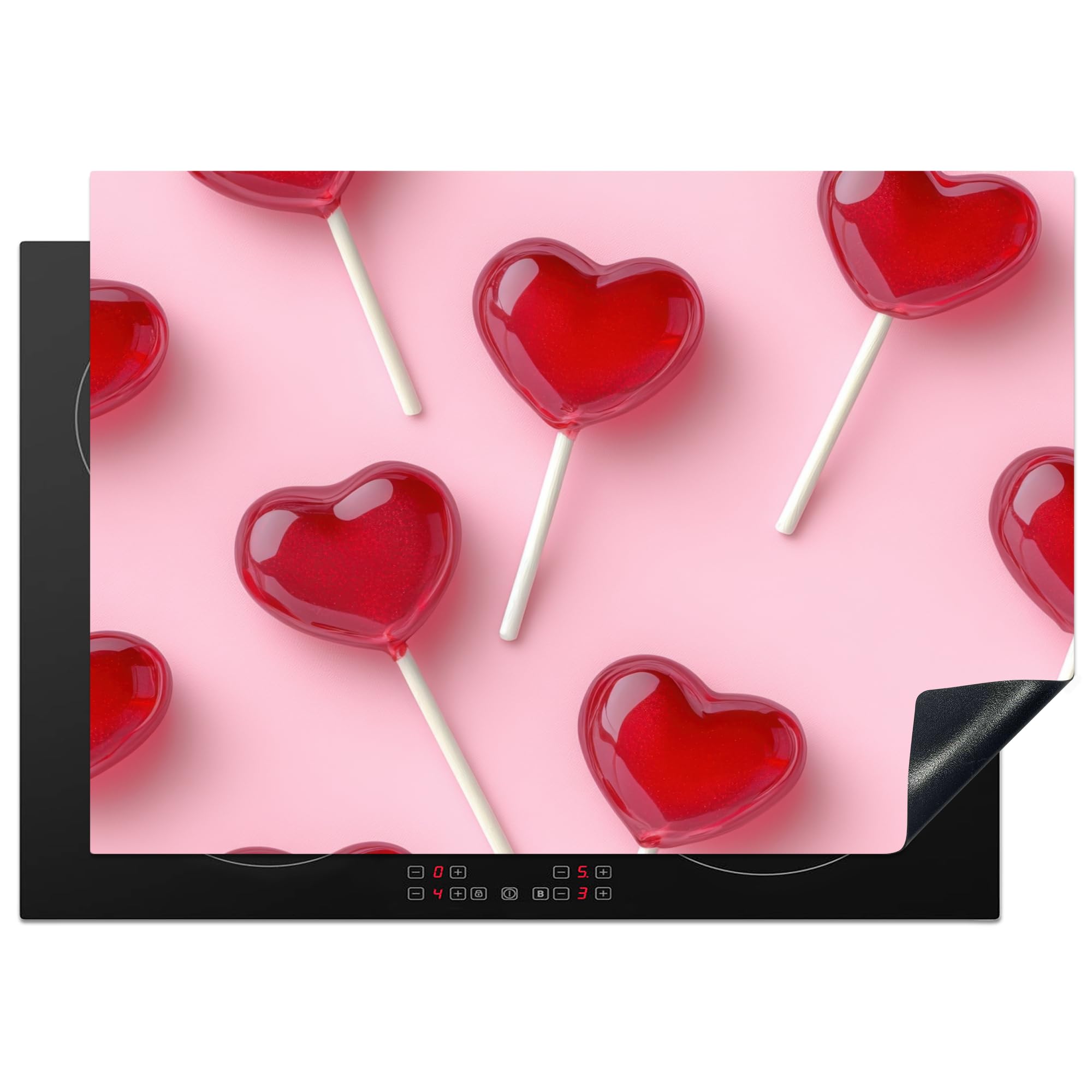 KitchenYeah© Induction Hob Cover Protector Mat 20.5"x29.5" / 75x52 cm Kitchen Universal Ceramic Covers for Electric Cookers Vinyl Lollies - Hearts - Pink