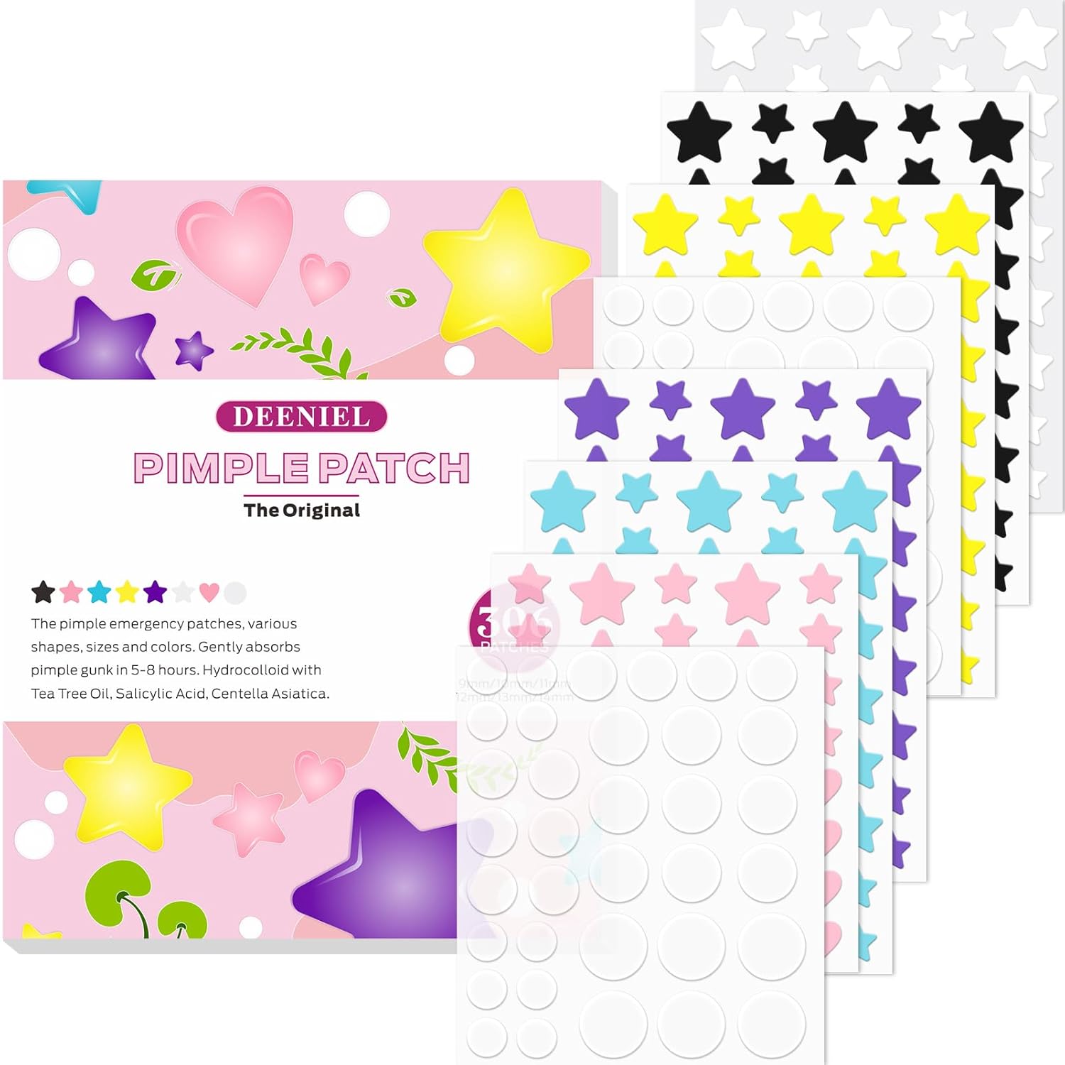 Pimple Patches for Face Hydrocolloid Patches for Covering Zits and Blemishes Spot Stickers with Salicylic Acid Tea Tree