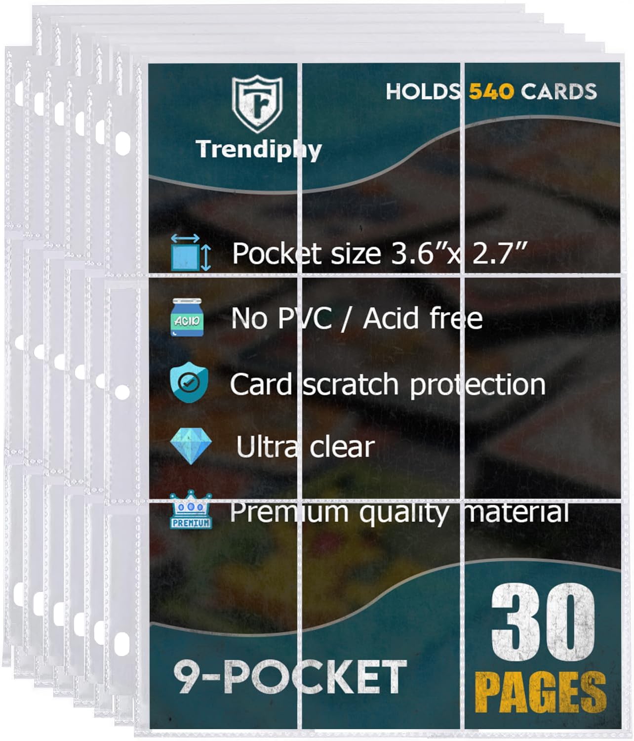 7200 Pockets Trading Card Sleeves, Premium 9 Pocket 400 Sheets, Double-Sided Durable Non-PVC Sleeves, Fits MTG, PKM, Baseball, Football, Hockey & Sports Cards - Fits 3 Ring Binder (400 Sheets)