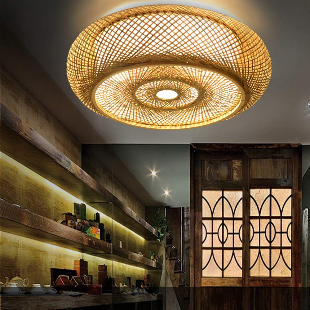 Ceiling Light Vintage Ceiling Lamp Wood Bamboo Lantern Bedroom Lamp Creative Handmade Rattan Pendant Light E27 * 3 Handmade Lampshade Dining Room Living Room Kitchen Cafe Bar,80cm