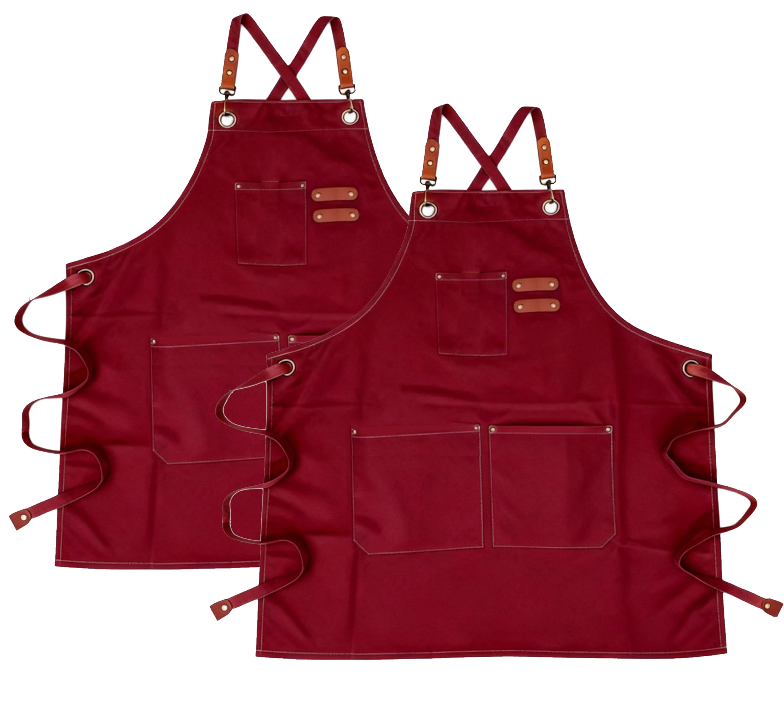 Photo 1 of [PARTIAL SET] XOVAHZEN Canvas Cross-Back Chef Cotton Apron for Men Women – Water-Repellent Resistant Work Apron with 3 Pockets (Red+Red)