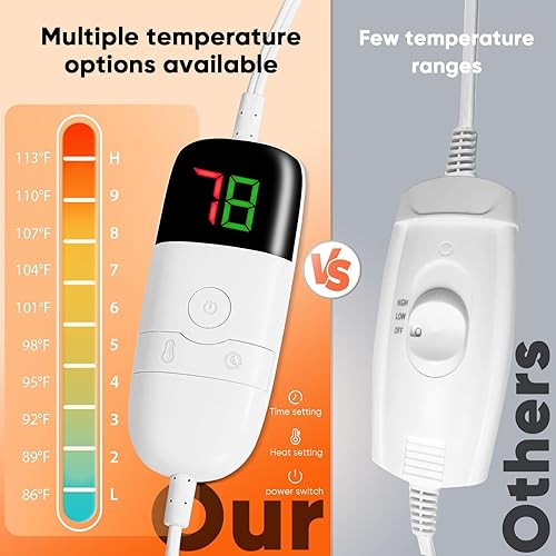 Miniatura 10 de greenoak Manta eléctrica térmica tamaño Queen de 84 x 90 pulgadas, manta de calentamiento rápido de 10 niveles de calefacción con doble control, 5