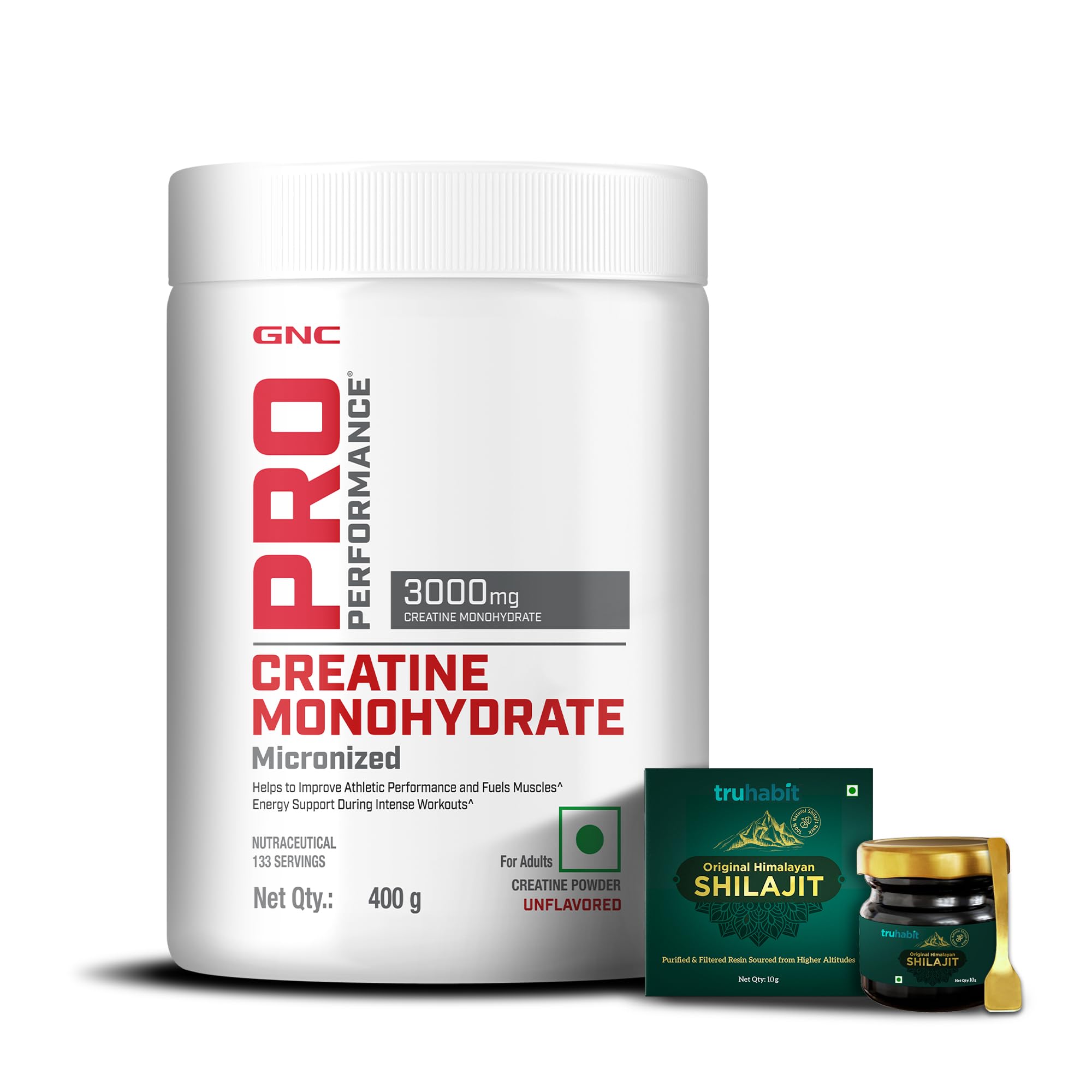 GNC Pro Performance Pure Micronized Creatine Monohydrate with Free Shilajit | 400 gm & 10 gm Shilajit | 133 Serving | Instantized | Fuels Muscles | Increase Muscle Mass | Unflavoured (B0D7ZPTHMZ) Amazon Price History, Amazon Price Tracker
