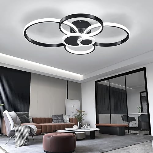 Miniatura 6 de Ofenrd Moderna lámpara de techo LED de montaje empotrado, color negro, con control remoto y aplicación inteligente, lámpara de techo regulable de 3