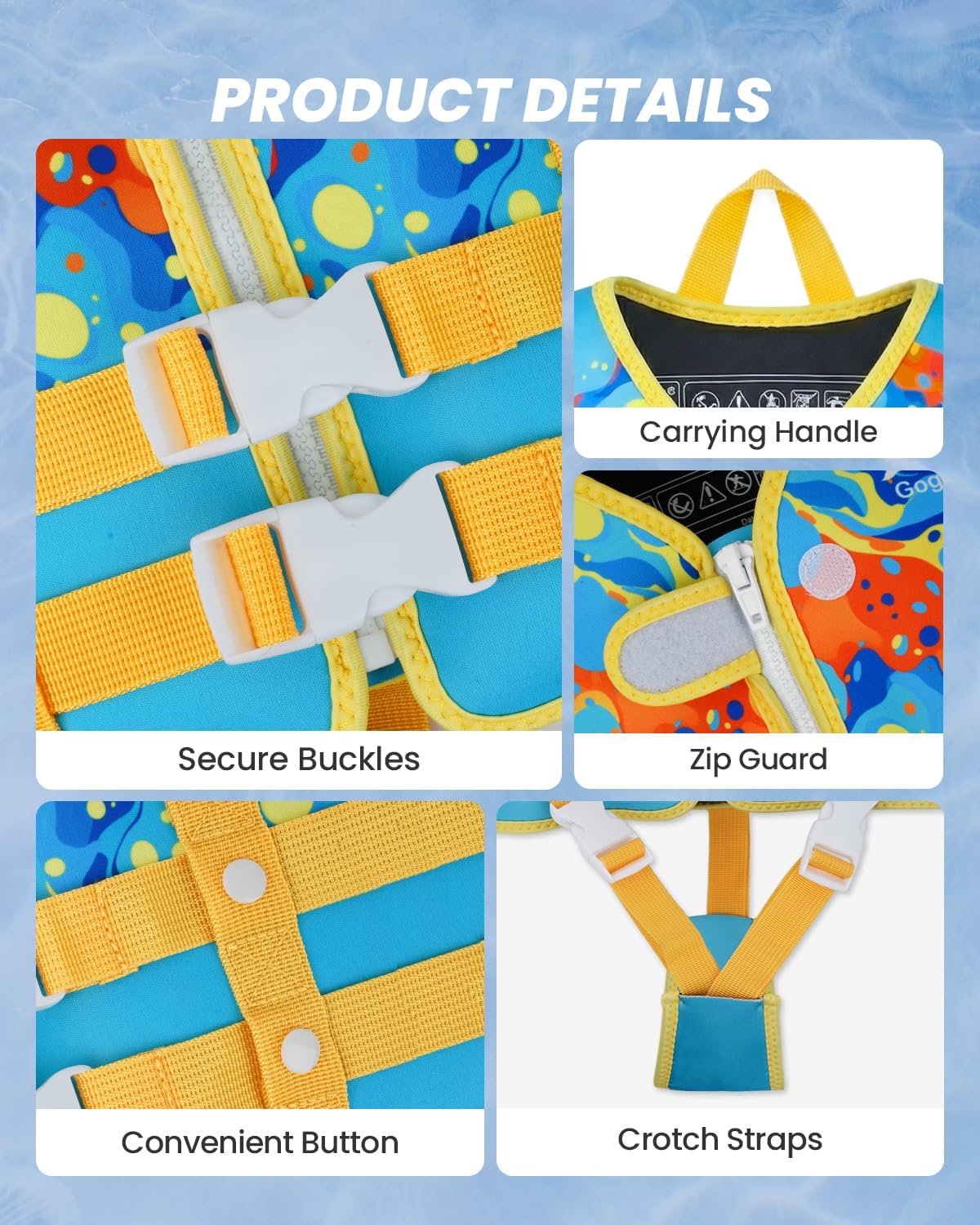Gogokids Swim Vest for Toddler & Kid 1-2-3-4-5, Adjustable Buoyancy Swimming Vest for Kid Learn to Swim, Toddler Floaty with Removeable Floats and Dual Safety Straps Buoyancy Aid for Pool Beach Puddle