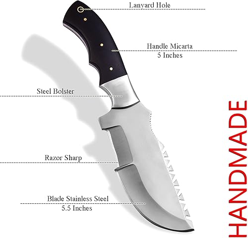 Miniatura 2 de Cuchillo de caza D2 Tracker de hoja fija de 10.5 pulgadas, cuchillo de espiga completa con transporte horizontal y explorador, funda incluida