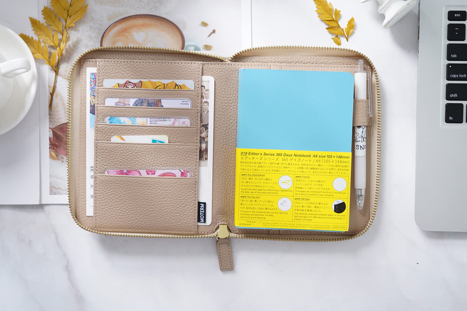 Moterm Zipper Leather Case for A6 Notebooks - Fits Hobonichi, Stalogy and Midori MD Planner (Pebble Taupe) - Image 3
