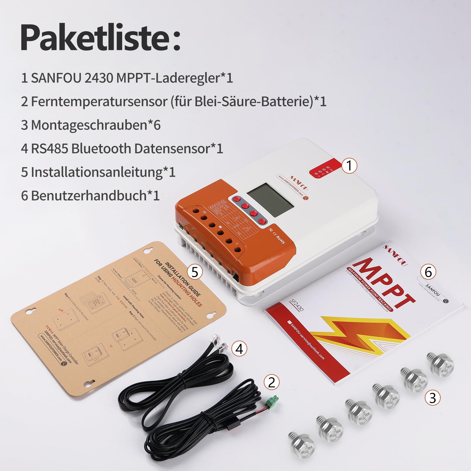 12V/24V 30 Amp MPPT Solarladeregler mit einstellbarer LCD-Anzeige, Solarpanel-Regler, Standard für LiFePO4-Batterien und Kompatibilität mit anderen Batterietypen für Wohnmobil und Off-Grid