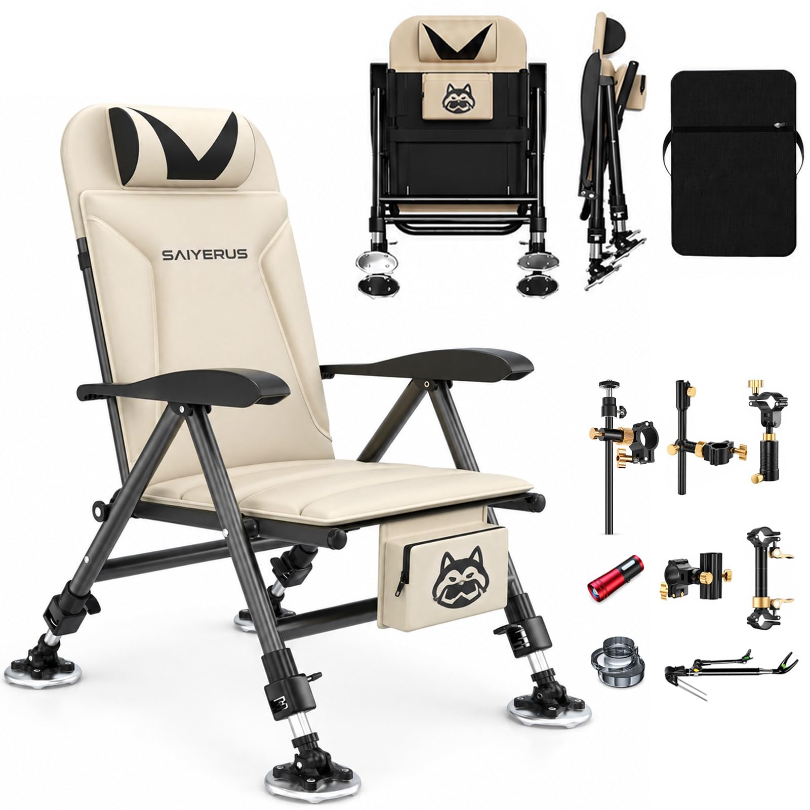 Sedia Professionale da Pesca e Campeggio Pieghevole, Portata 150 kg Set C