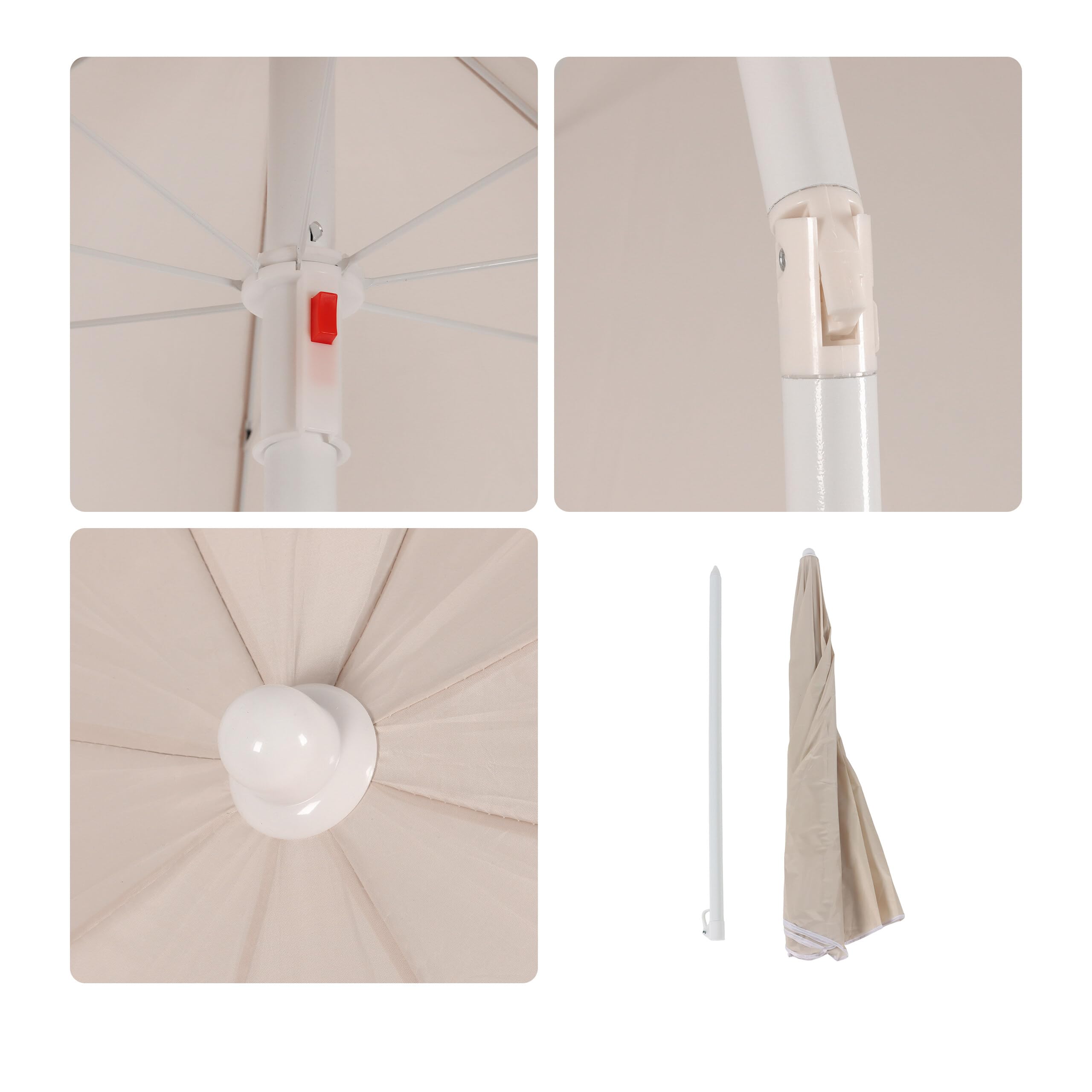Relaxdays Parasol Ø 180 cm réglable en Hauteur inclinable Parasol de Balcon Rond Polyester Acier Parasol de Plage Beige