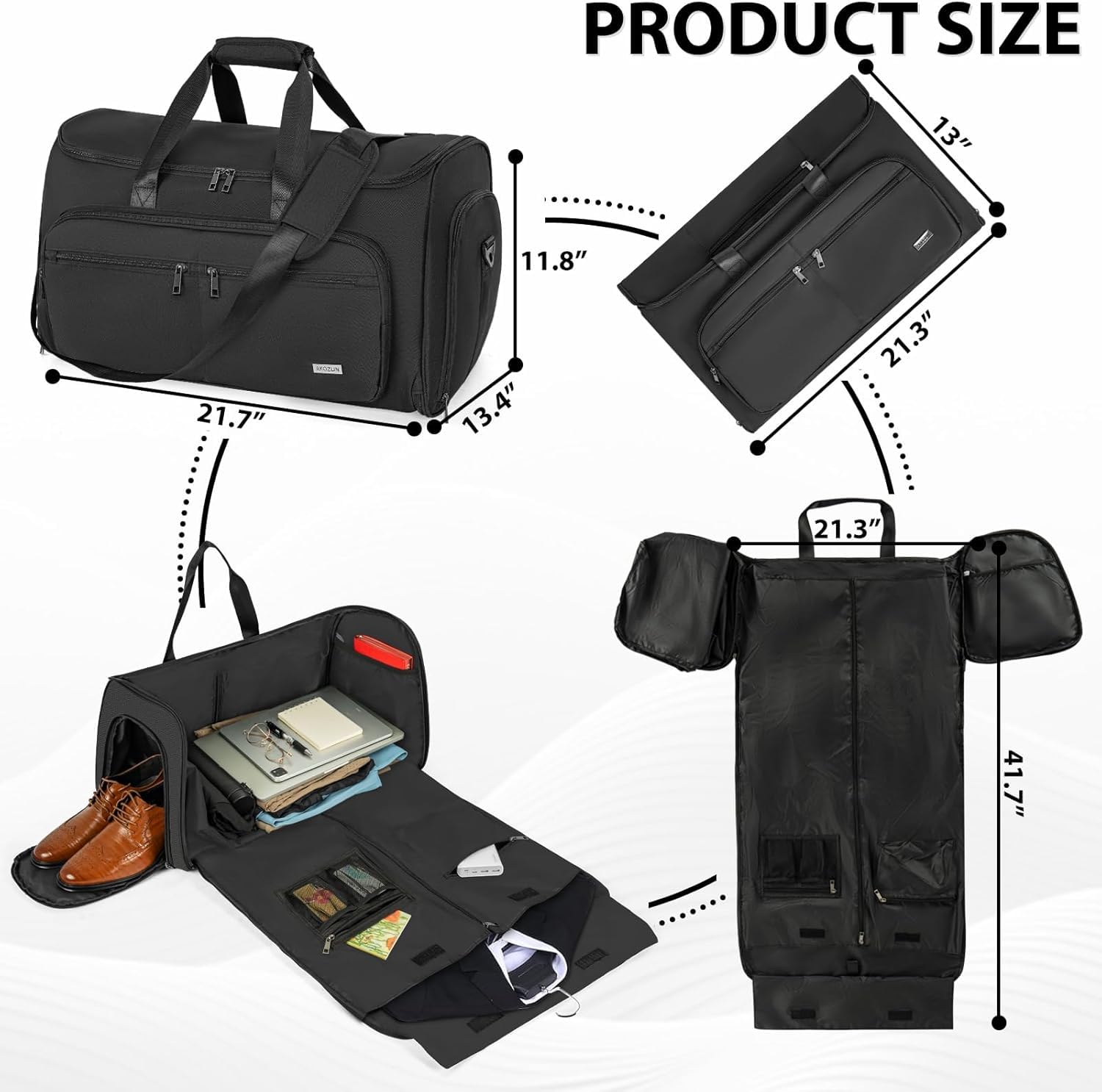 Borsa da viaggio pieghevole da appendere per viaggi d'affari, valigetta da ufficio con tracolla per uomo, nero, Nero , With Inner Pockets