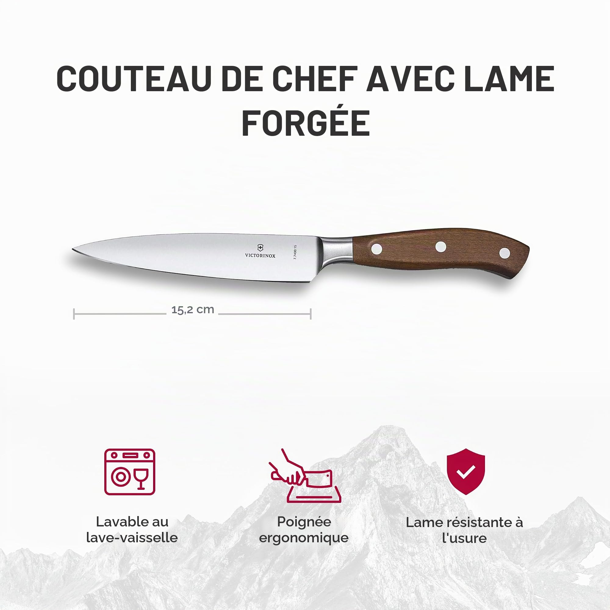 Victorinox Grand Maître Couteau à Trancher 15 cm, Lame Acier Inoxydable | Couteau de cuisine professionnel pour viande et rôtis avec manche ergonomique en érable noble poli.