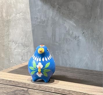 Decorative Clay Bird Figurines Hand-Painted Folk Art Design Collectible Smal Figurines Holiday Birthday Couples Friend Unique Gift Idea Decorative Home Art Table Bring Good Luck (Blue)