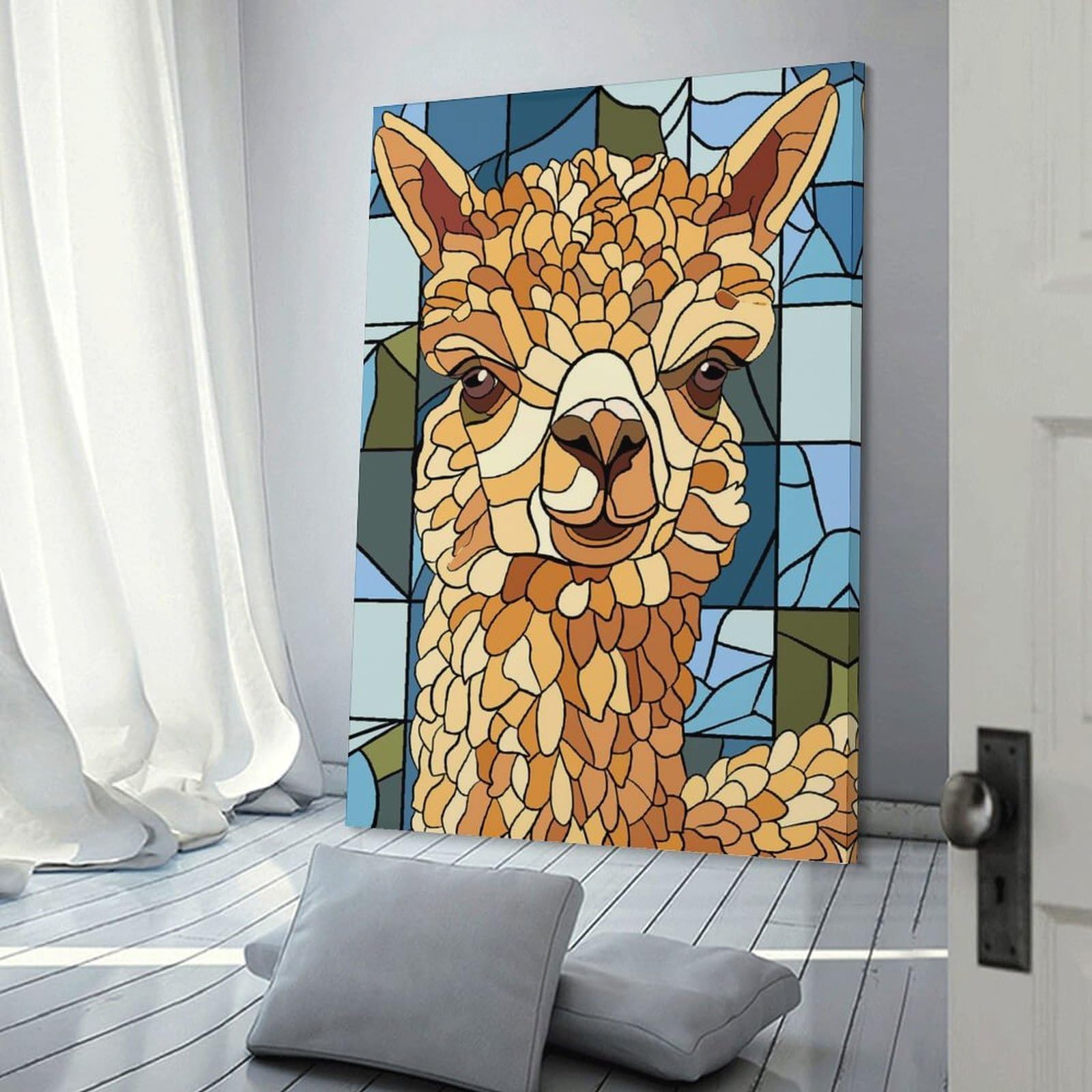 Junmoney Wall Art Print Stained Glass Alpaca Portrait, 08x12inch(20x30cm), for Contemporary Homes, Apartments Or Offices, An Easy Choice for New Home Styling