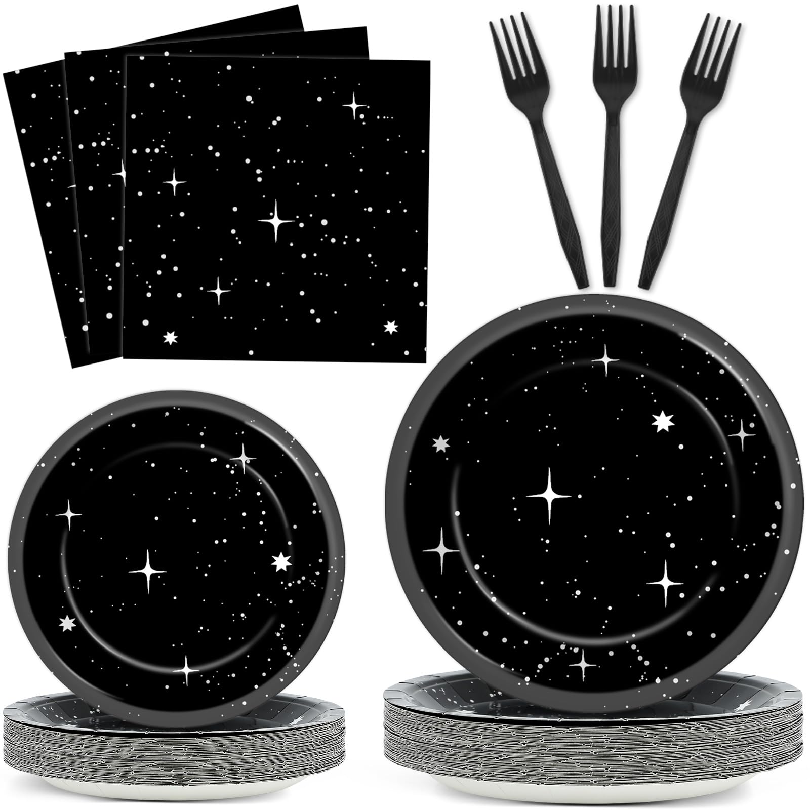 Qyeahkj 100Pcs Stars Birthday Party Decorations Galaxy Plates and Napkins Space Theme Paper Plate Supplies for Outer Spaces Disposable Tableware Set