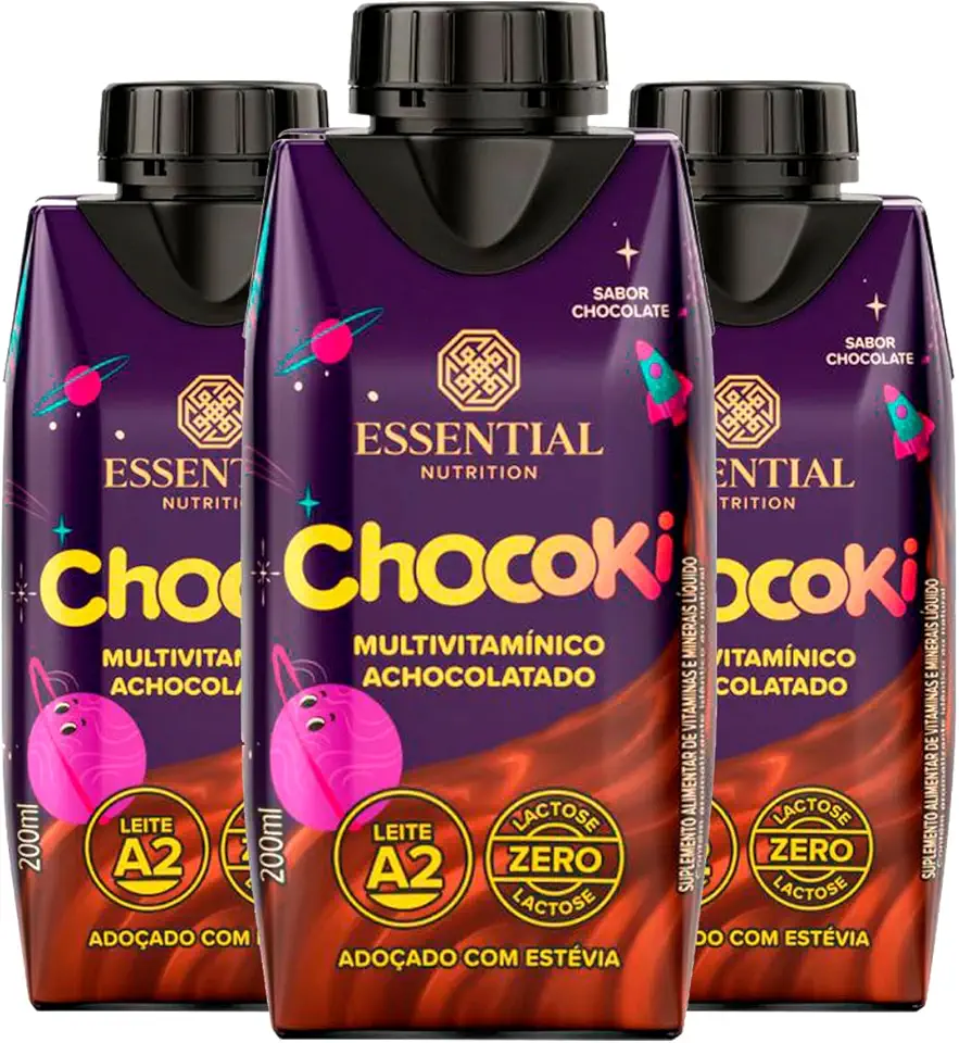 Kit 3 Chocoki Achocolatado Multivitamínico Essential Nutrition 200ml