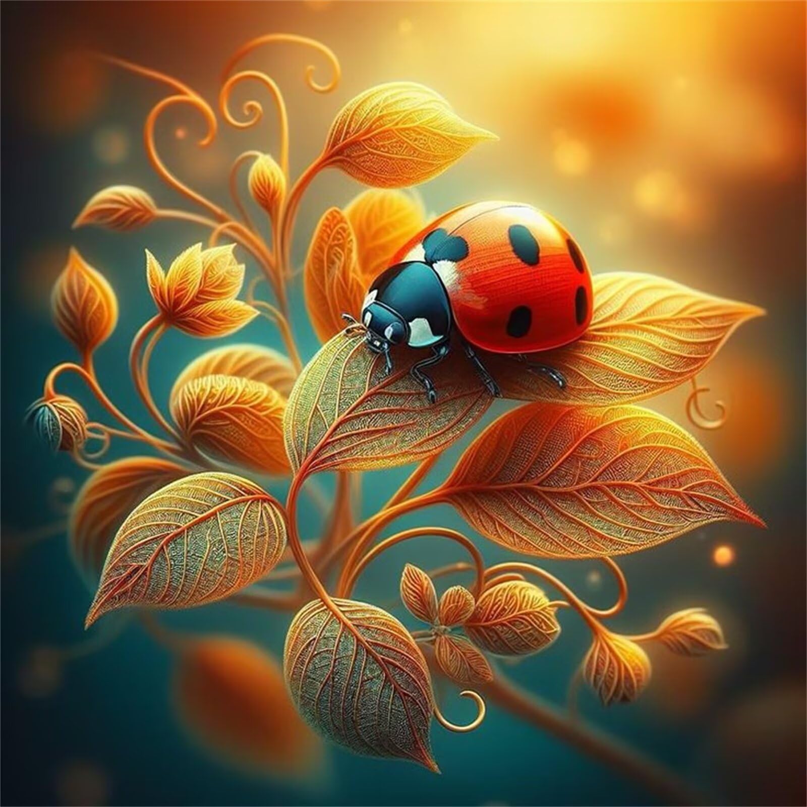 Jinmer 5D Fai Da Te Diamond Art Painting Kit Completo,Coccinella autunnale Adulti Diamond Painting Strass Kit per Pittura Diamante Punto Croce Ricamo Painting Casa Parete Decorazioni,tonda 95x95cm