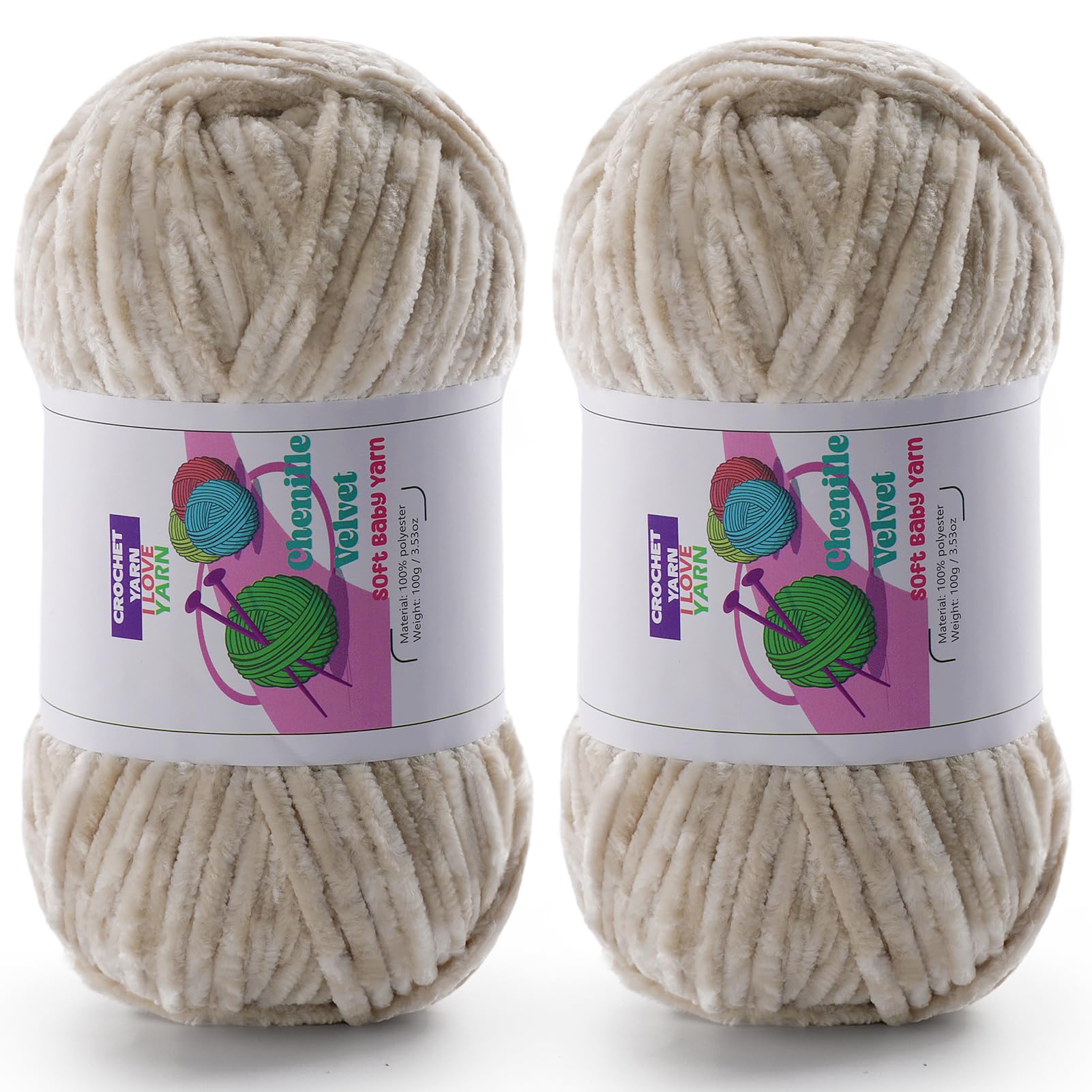 Chenille Velvet Yarn for Crocheting, Beige Fuzzy Fluffy Yarn for Crochet