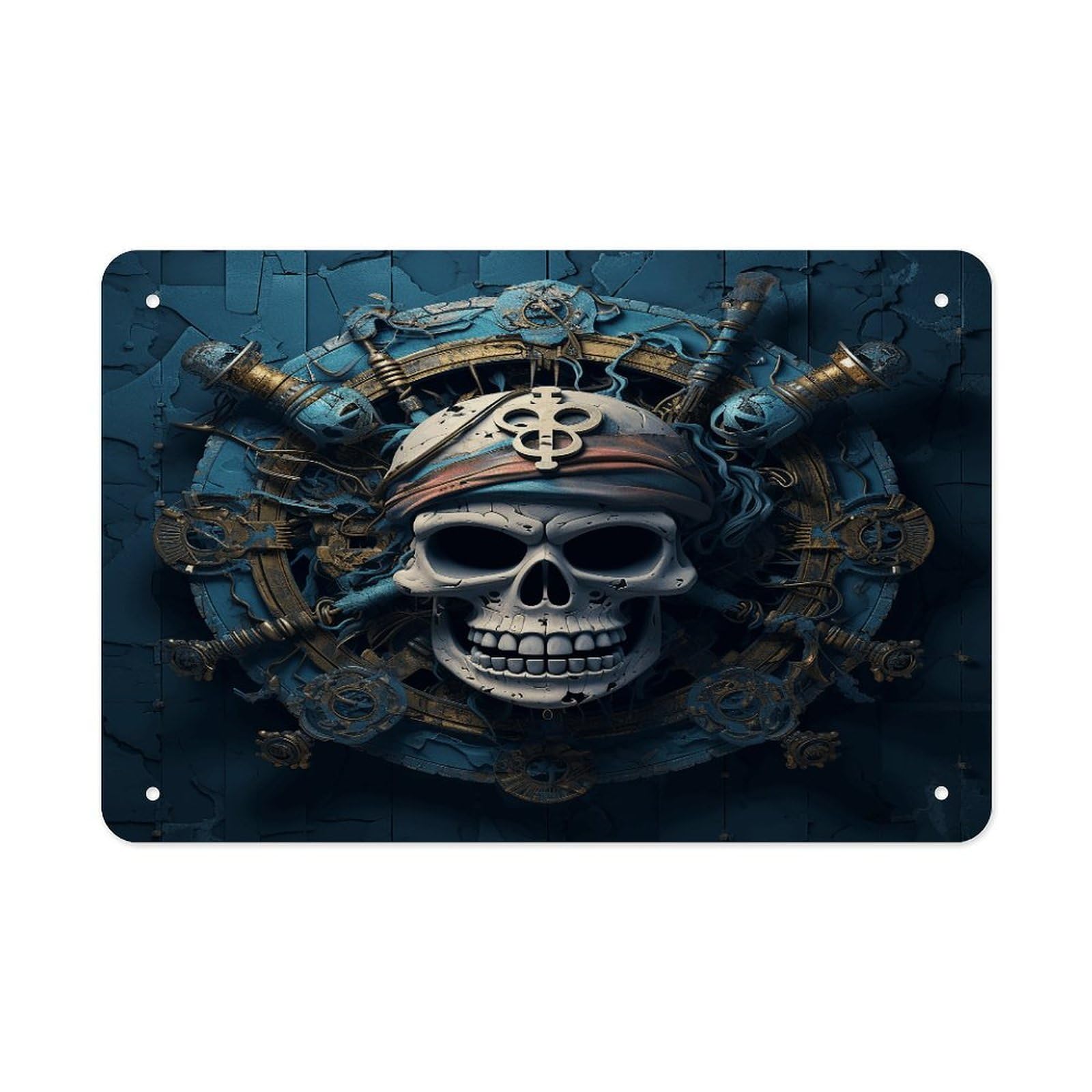 Fekiloot Style Skeleton Pirate Metal Signs Wall Art Tin Sign
