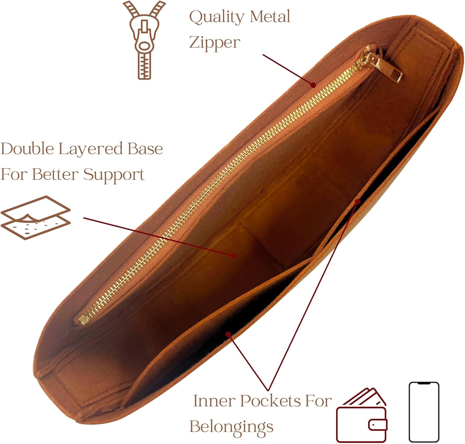 Organizer for Loop Hobo, Felt Bag Insert (Chocolate) - Image 4