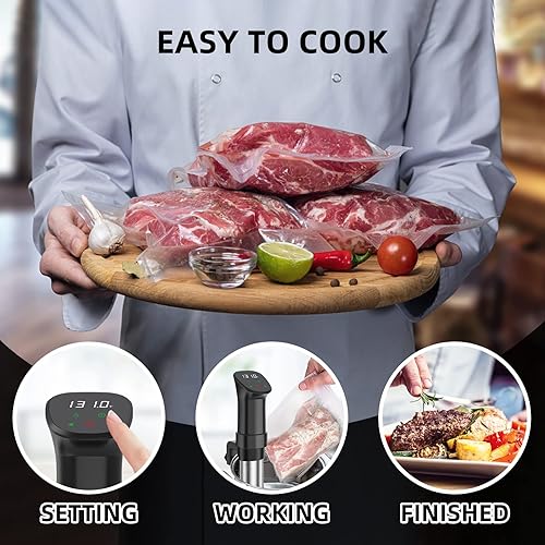 Miniatura 7 de Sous Vide Máquina de inmersión térmica de calentamiento rápido de 1100 W, pantalla táctil digital, con temperatura precisa y temporizador,