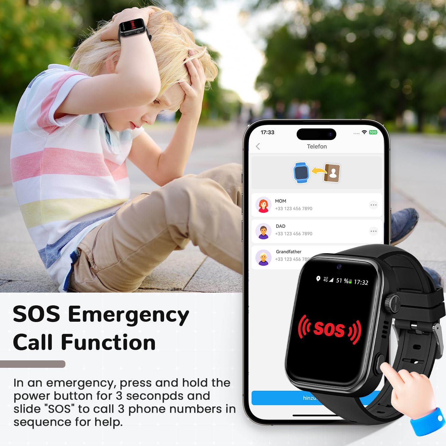 2026 Nuevo Reloj Inteligente Niño, Smartwatch Niños con Llamadas y GPS, Videollamadas/Chat de Voz/Whatsapp/WiFi/SMS/SOS/Modo Escuela/Dormir/Despertador, Reloj Niño y Niñas Negro 4-14 Año — view 5