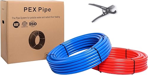 EFIELD Tubo Pex-b de 12 pulgada y 2 x 100 pies (certificado NSF) Azul y rojo de 200 pies de longitud para agua potable, para agua calientefría,