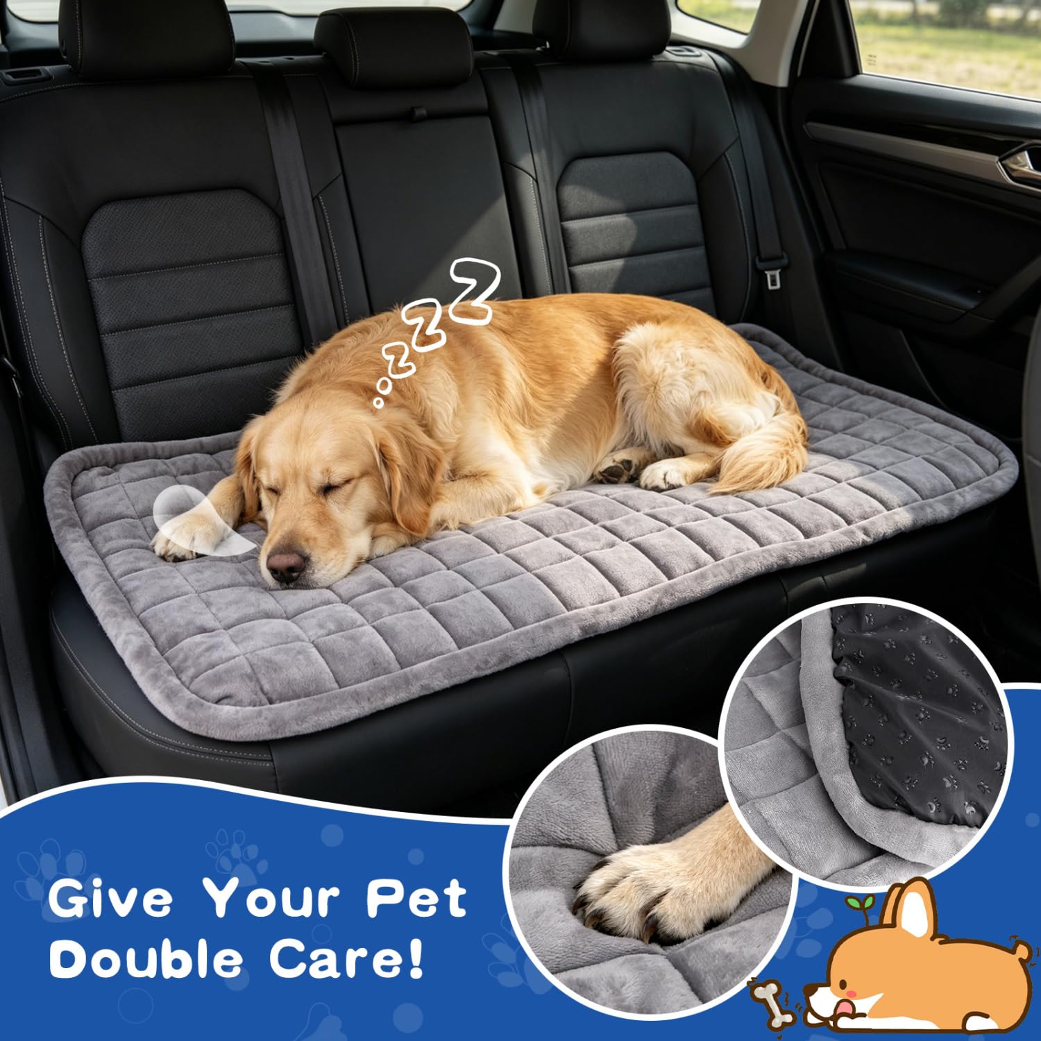 Nobleza – Tappetino per Cani sul Sedile Posteriore, Antiscivolo Grigio – Adatto a SUV, Camion e prolunghe sedili – Tappeto da Viaggio per Animali – 125x58 cm