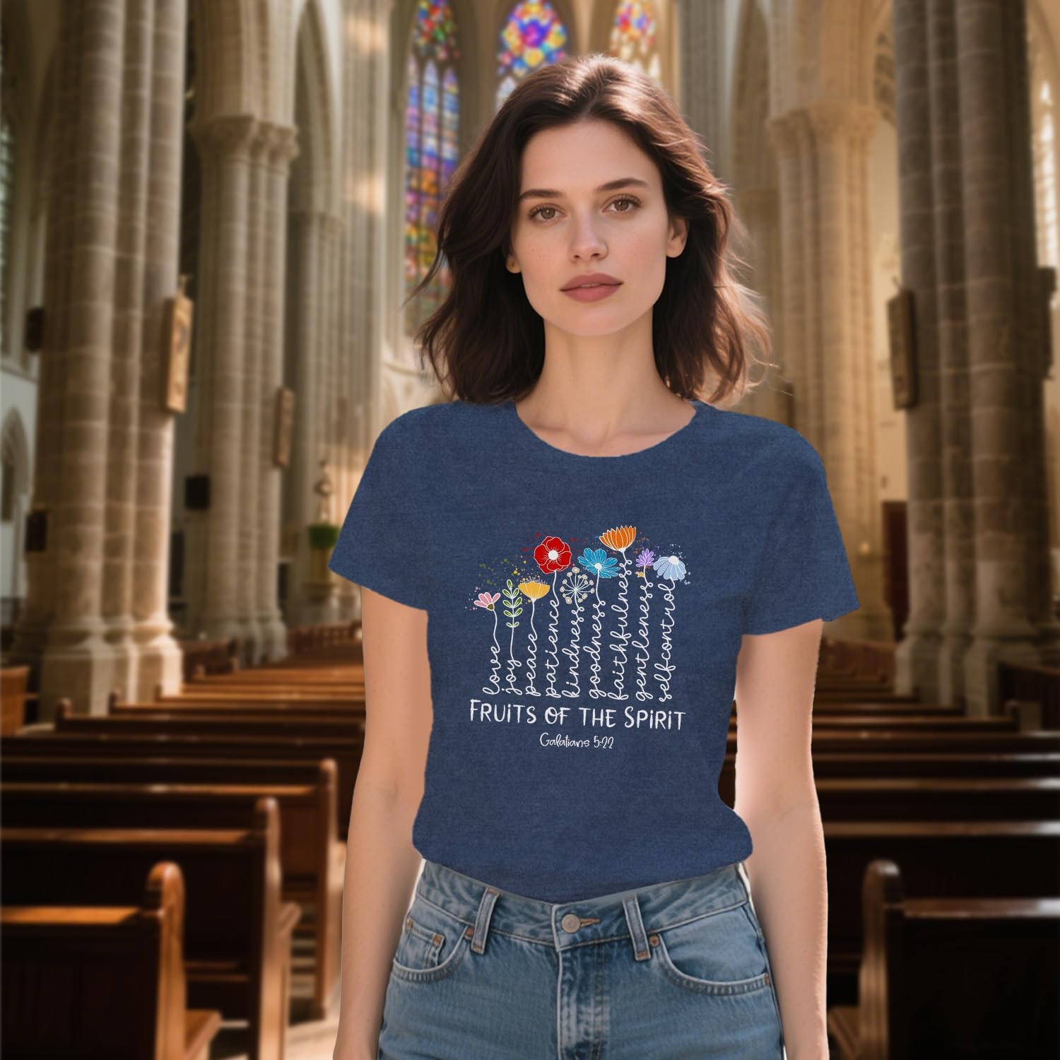 Womens Christian Shirt Fruits of The Spirit T-Shirt Inspirational Faith-Based Bible Verse Tee - Image 3