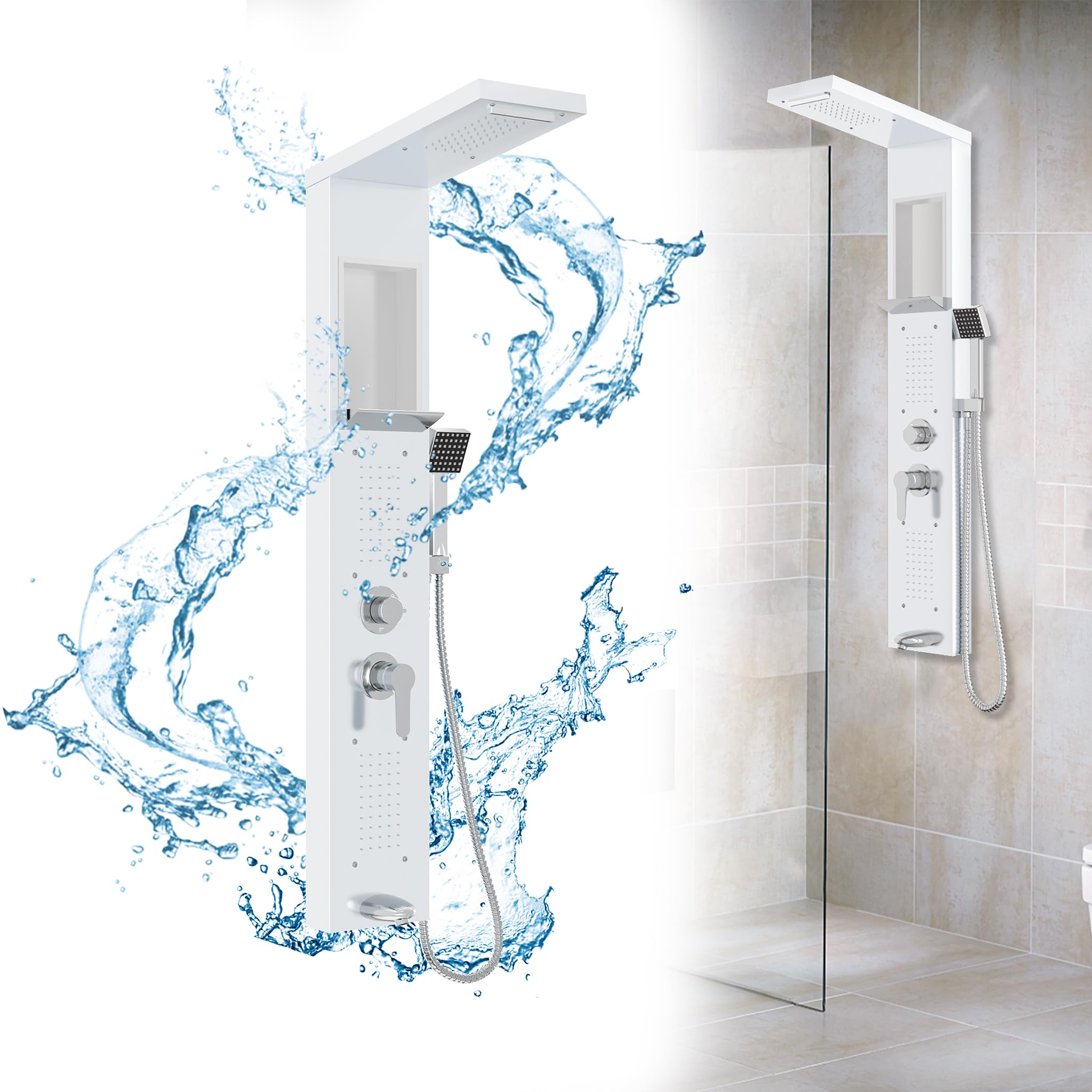 Colonna Doccia Inox Pannello Doccia HENGMEI In Acciaio - 5 Modalità Con Doccetta A Mano Set Doccia Torre