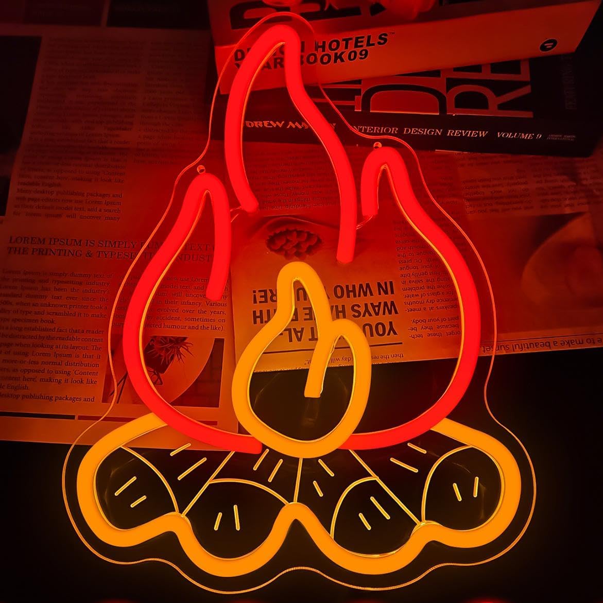 Campfire Neon Sign for Wall Decor Bonfire Led Signs Happy Camper Neon Light Dimmable Flame Light Up Sign for Camping Decor Campsite Wall Art Rv Touring Trailer Fireplace Party Decorations Backdrop
