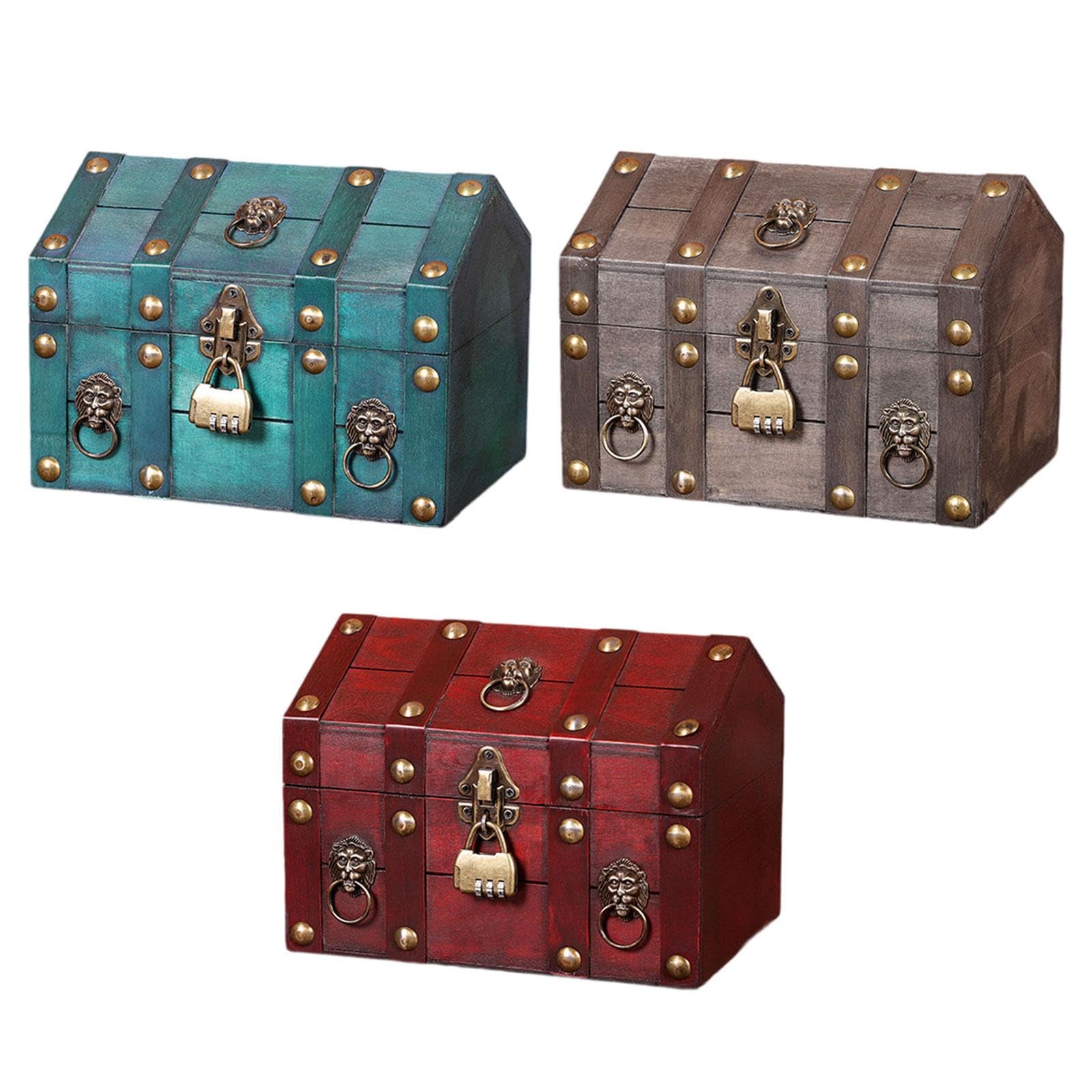 Pirate Treasure Chest with Combination Lock Wooden Creative Decorative Trunk Red |Home & Garden | Furniture | Trunks & Chests-image-35