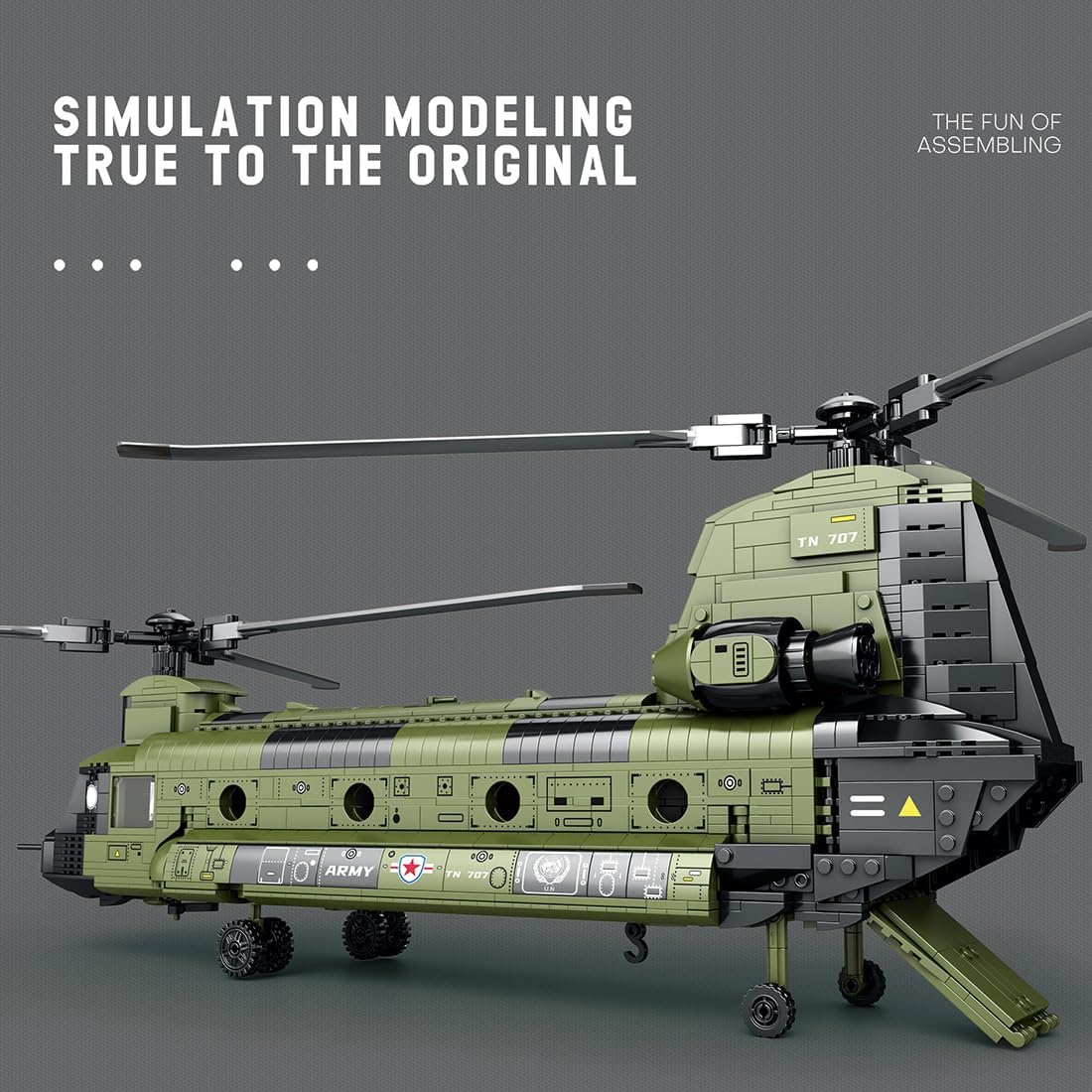 CH-47 Helicopter Building Set, 1451 Pieces Military Helicopter Aircraft Building Block Model Kit, Home Office Display Collectible Gifts for Adults-33031