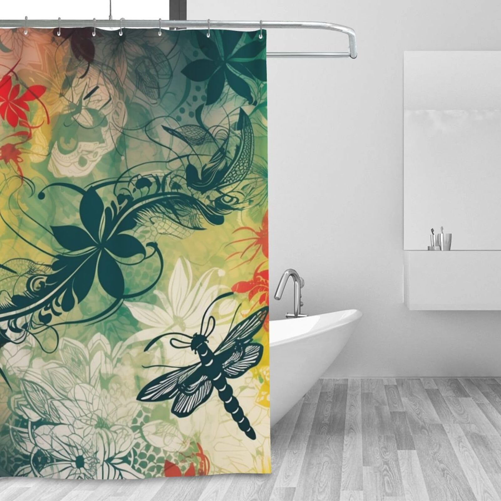 Rideau de douche fleurs abstraites pour une salle de bain zen et moderne