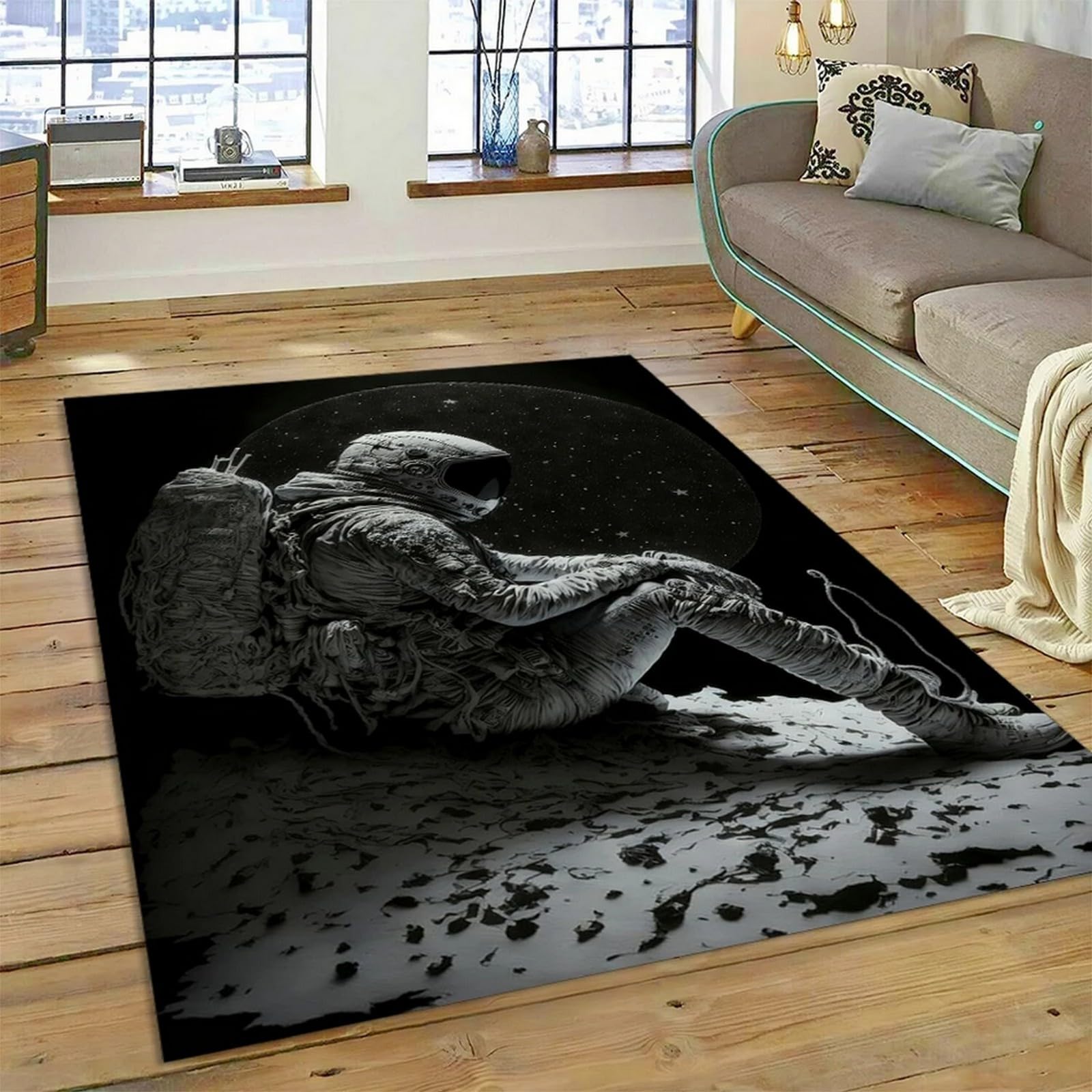 Tapis espace antidérapant et super doux en flanelle lavable pour salon