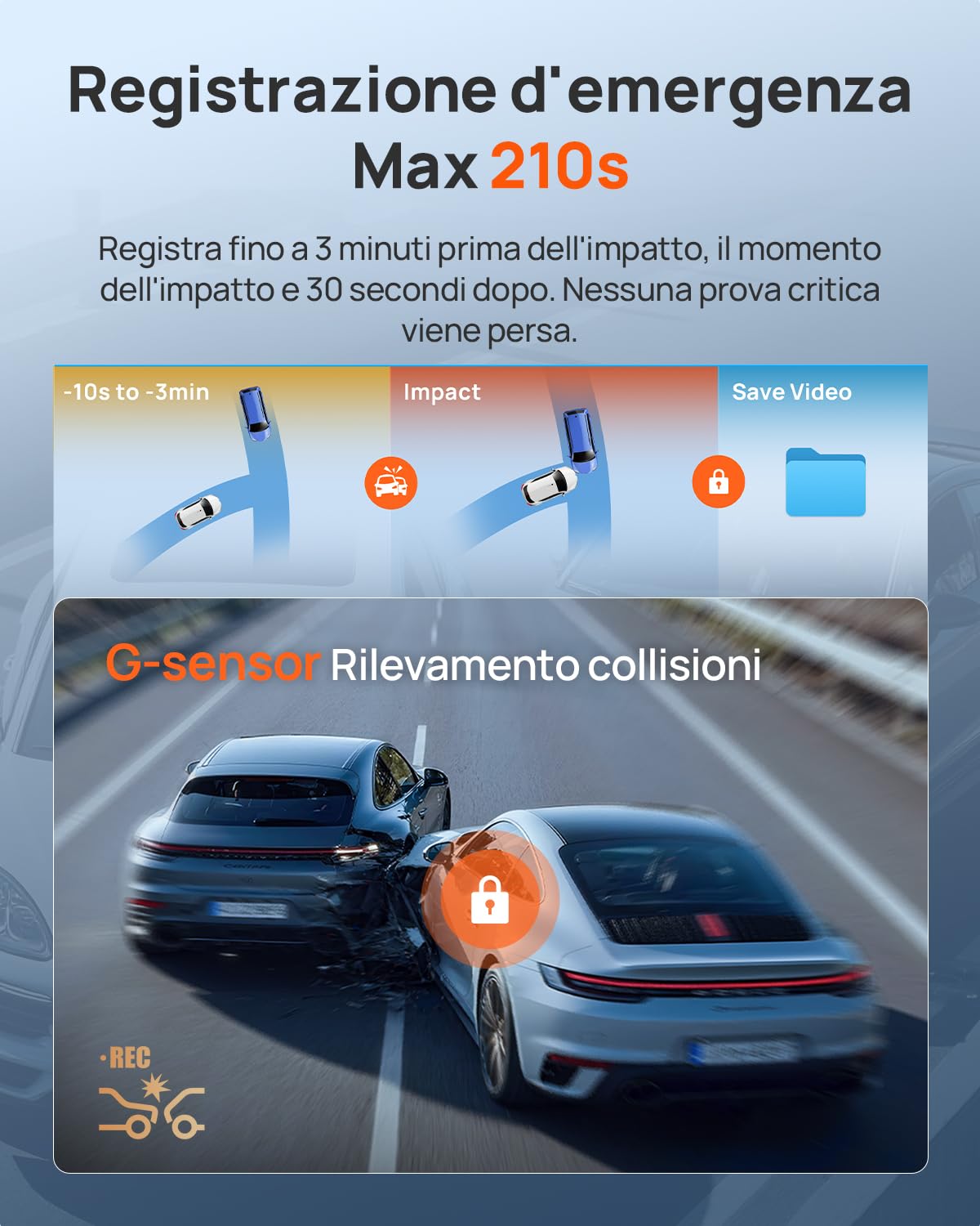 70mai Dash Cam Auto 4K 3 Canali T800E · Telecamera Tripla 4K+1080P+1080P — immagine 6 di 15