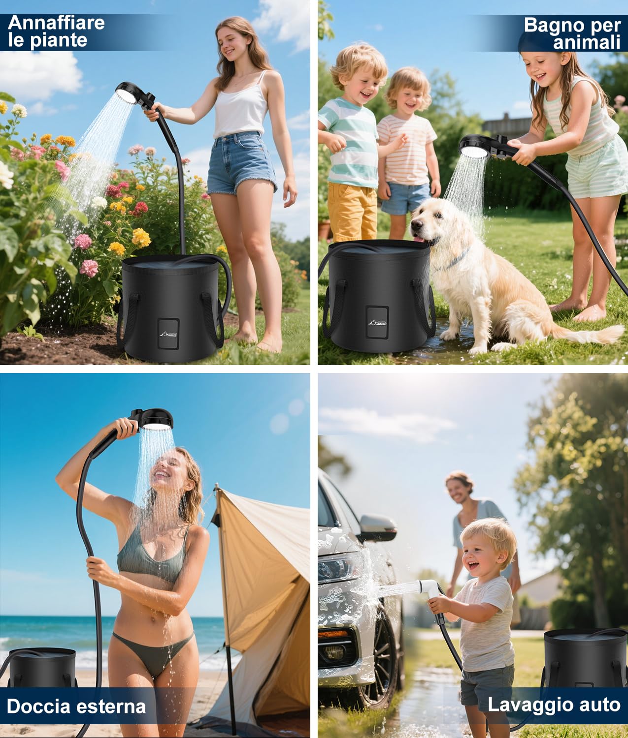 WADEO Doccia da Campeggio, [Luce] [6000mAh] 4 Livelli di Luminosità Regolabili, Batteria Ricaricabile, Doccia Portatile per Spiaggia, Animali, Auto, Giardino
