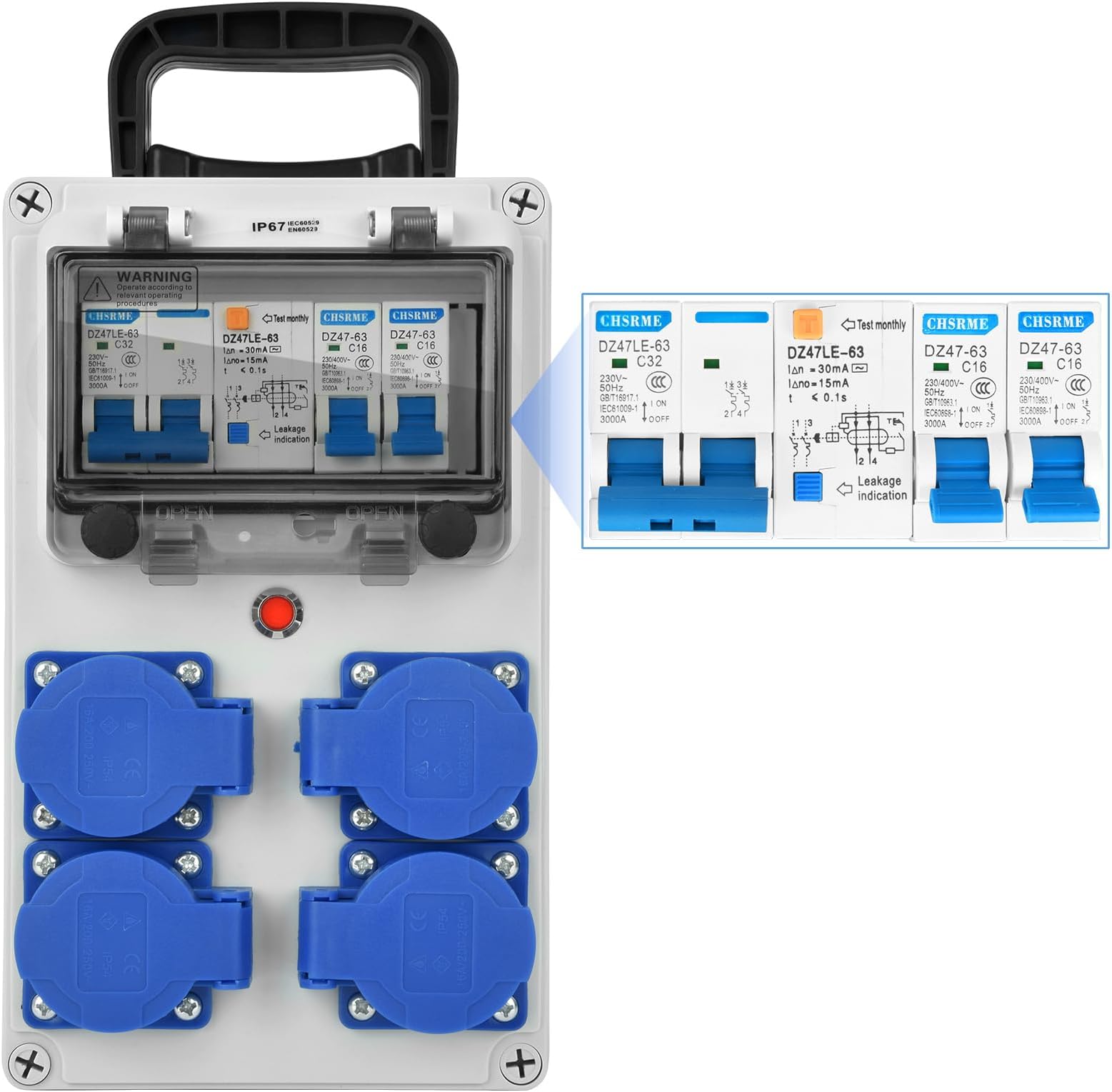 Coffret De Chantier Monophasé Transportable Avec Arrêt D'urgence