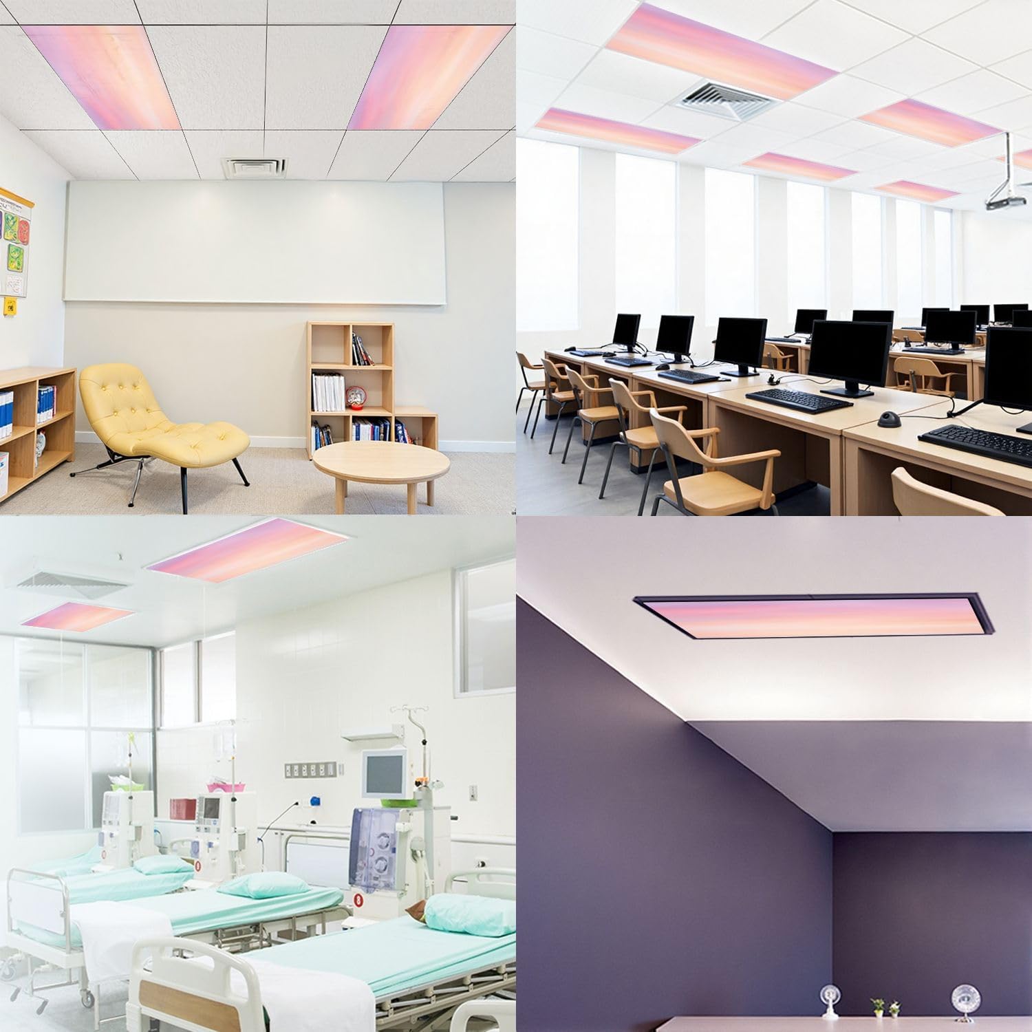 Fluorescent Light Covers for Ceiling Lights Sky Pink Blue Effect Pastel Easy to Install Magnetic Light Filter for Classroom Office Hospitals School Home