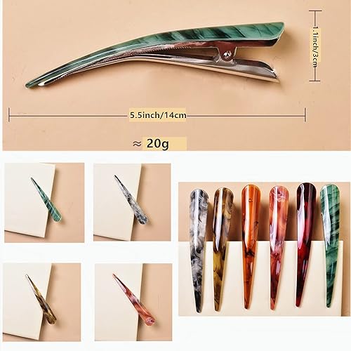 Miniatura 5 de Livekiy - 6 pinzas de metal antideslizantes duraderas de 5.5 pulgadas, pinzas de cocodrilo para el cabello, pinzas de poliéster de ácido acético