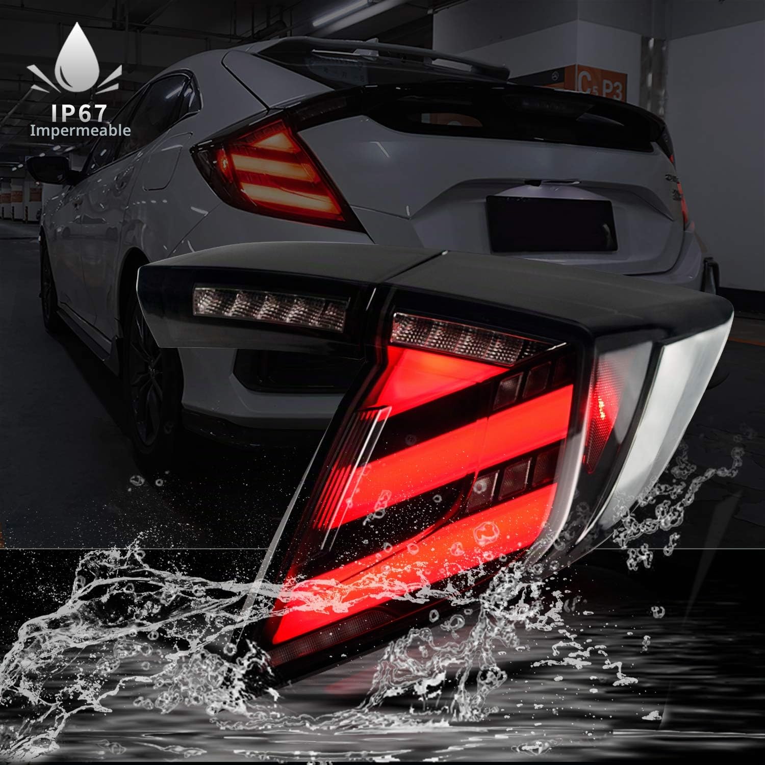 Archaic LED Luces traseras compatibles con 10th Honda Civic Type R Hatchback FK7 FK8 2016-2020, con señal de giro secuencial, animación DRL, par