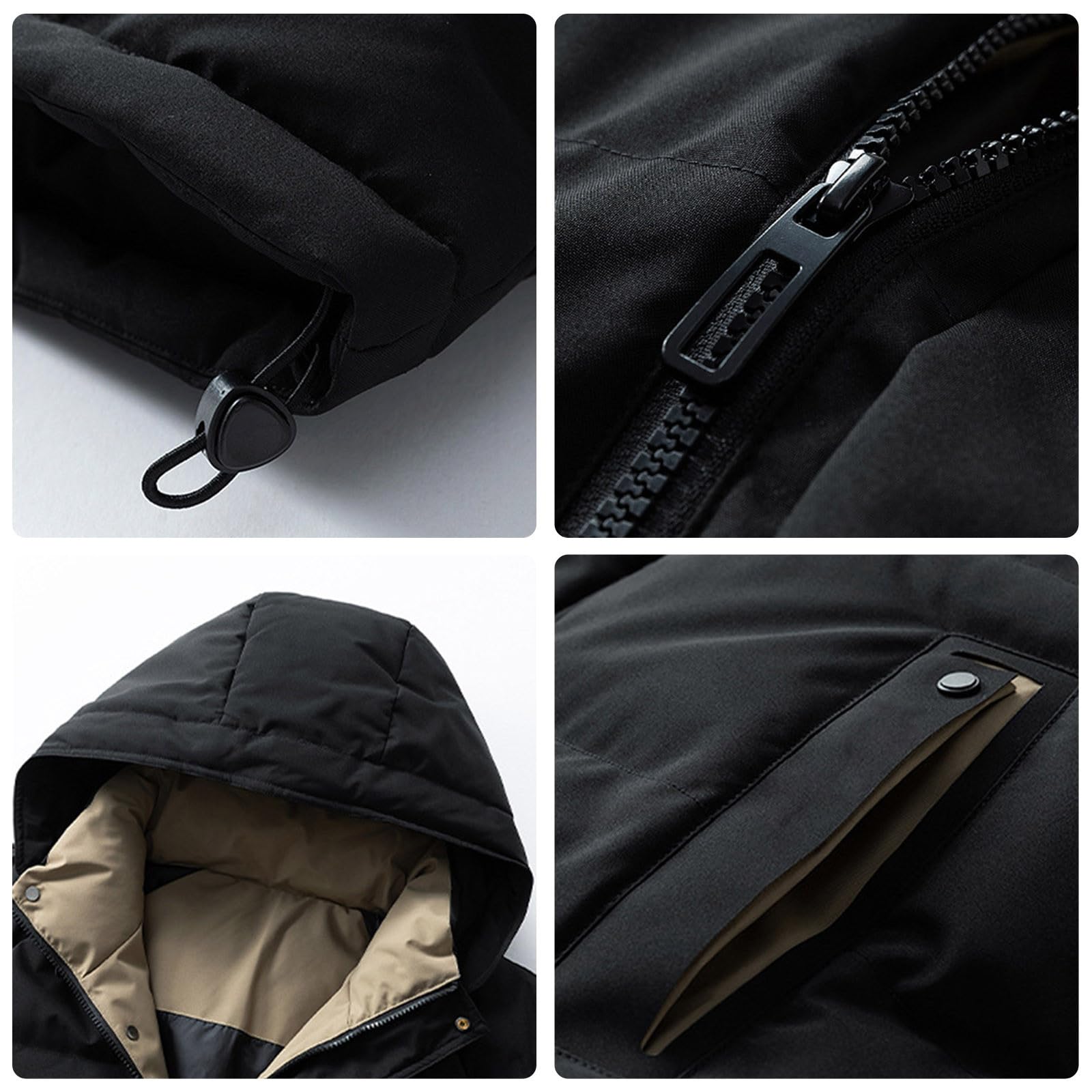 Generisch Piumino da uomo con cappuccio, giacca trapuntata per esterni, con cerniera, slim fit, morbida, con cappuccio, tinta unita