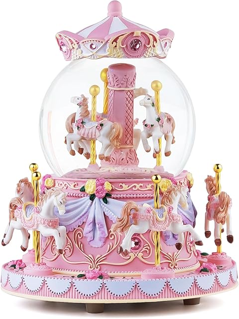 Carousel Snow Globe Music Box - Anniversary Birthday Gifts for Wife Daughter Girlfriend Mom Girls Valentine Merry Go Round with Lights Plays Castle in The Sky
