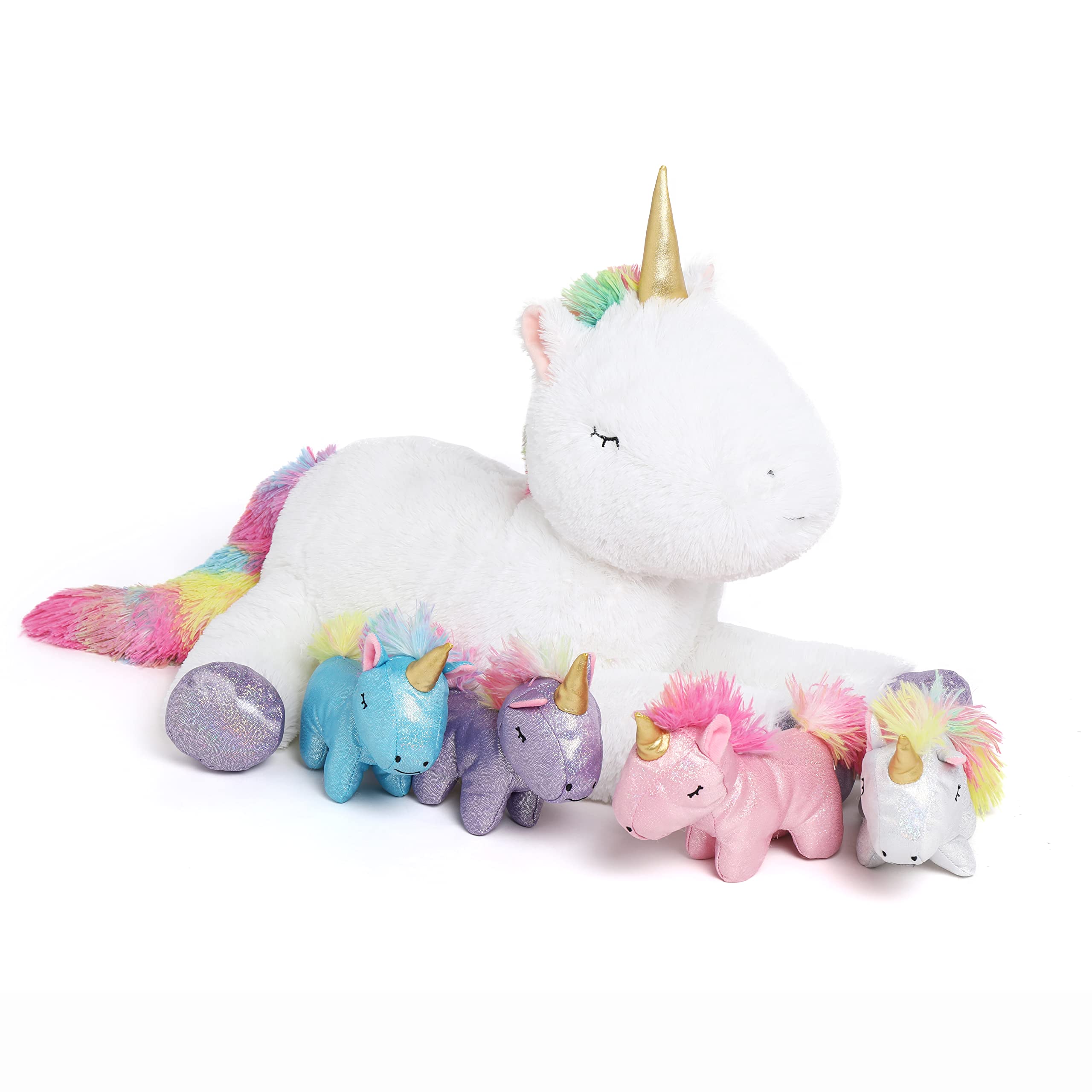 DOLDOA Stuffed Unicorn Animal for Girls Stuffed Mommy Unicorn with 4